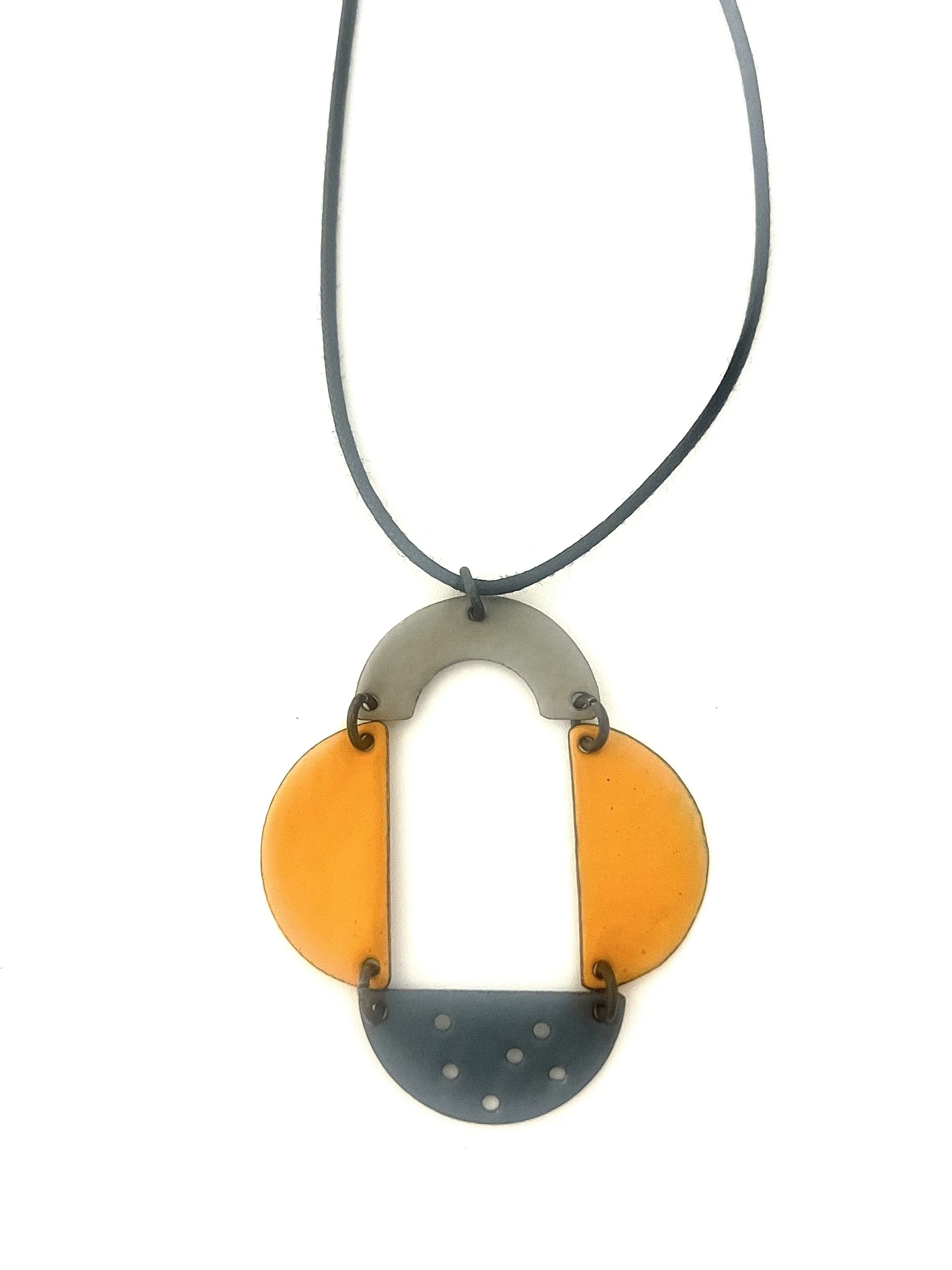 Reversible Color Block Half Moon Necklace - Gold/Taupe/Gray