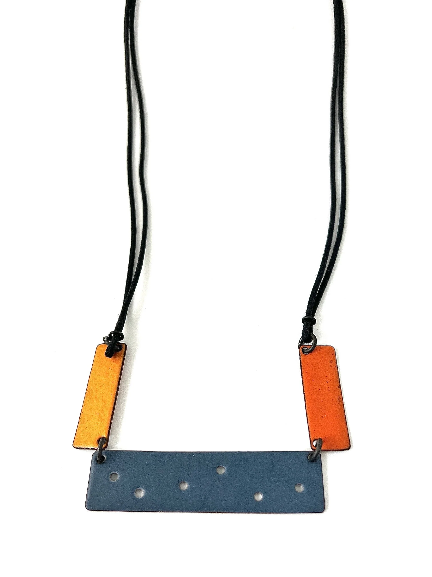 Reversible Color Block Necklace - Red/Orange/Gray