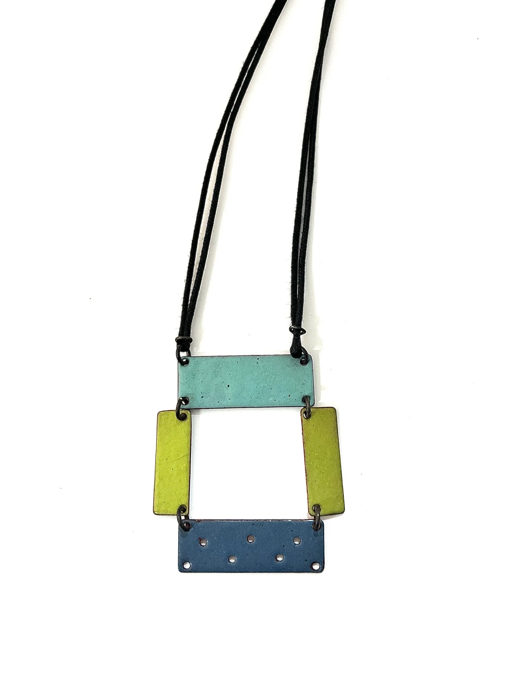 Reversible Stacked Color Block Necklace - Turquoise/Chartreuse/Gray