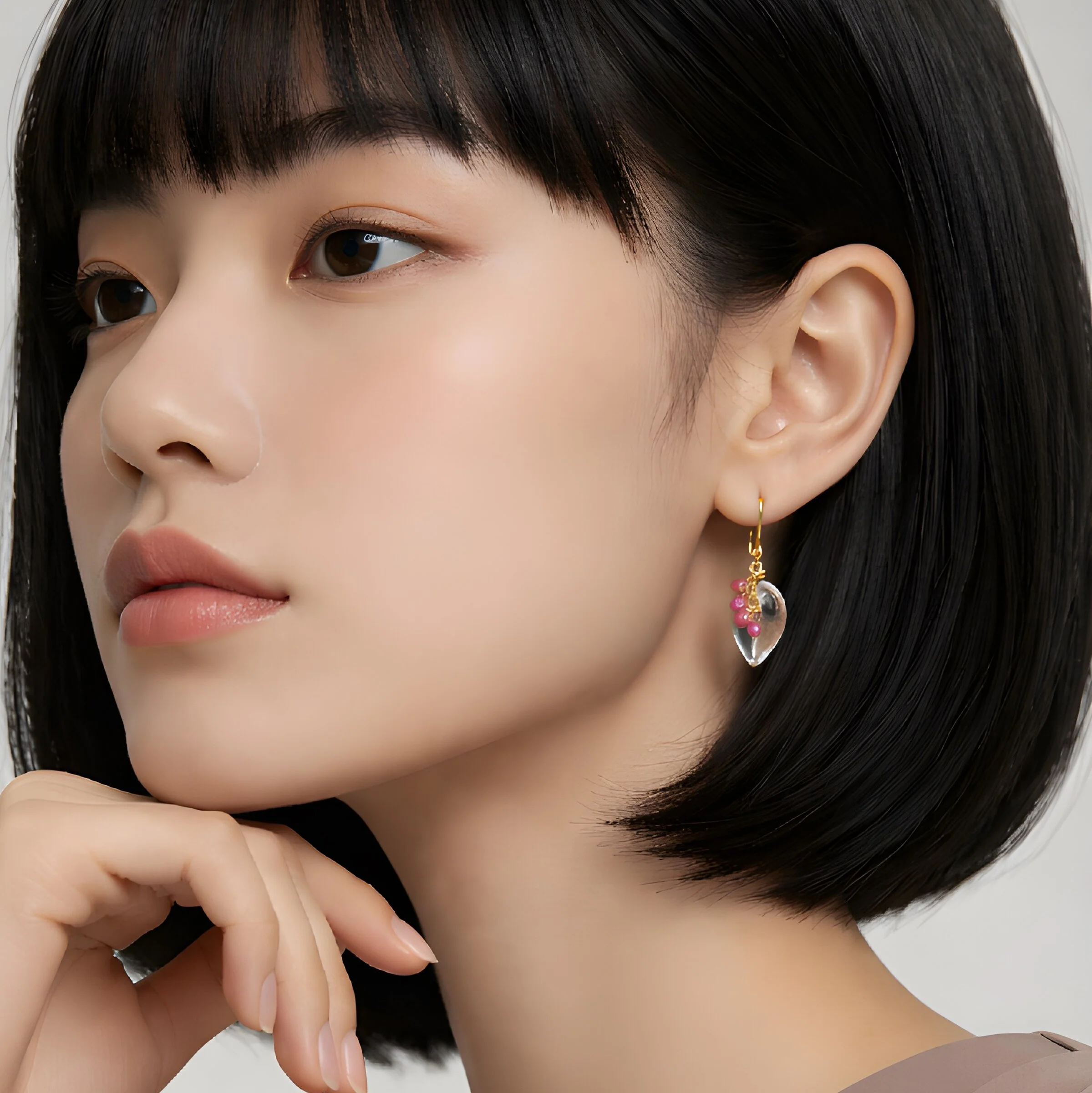 Rock Crystal & Pink Sapphire Earrings - Image 2