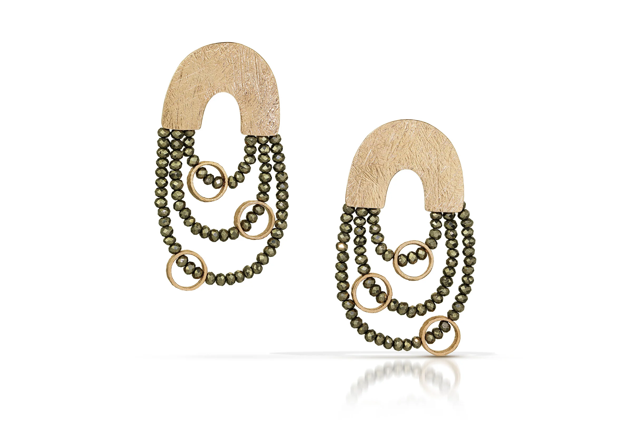 Rose Gold & Pyrite Three Strand Arch Earrings