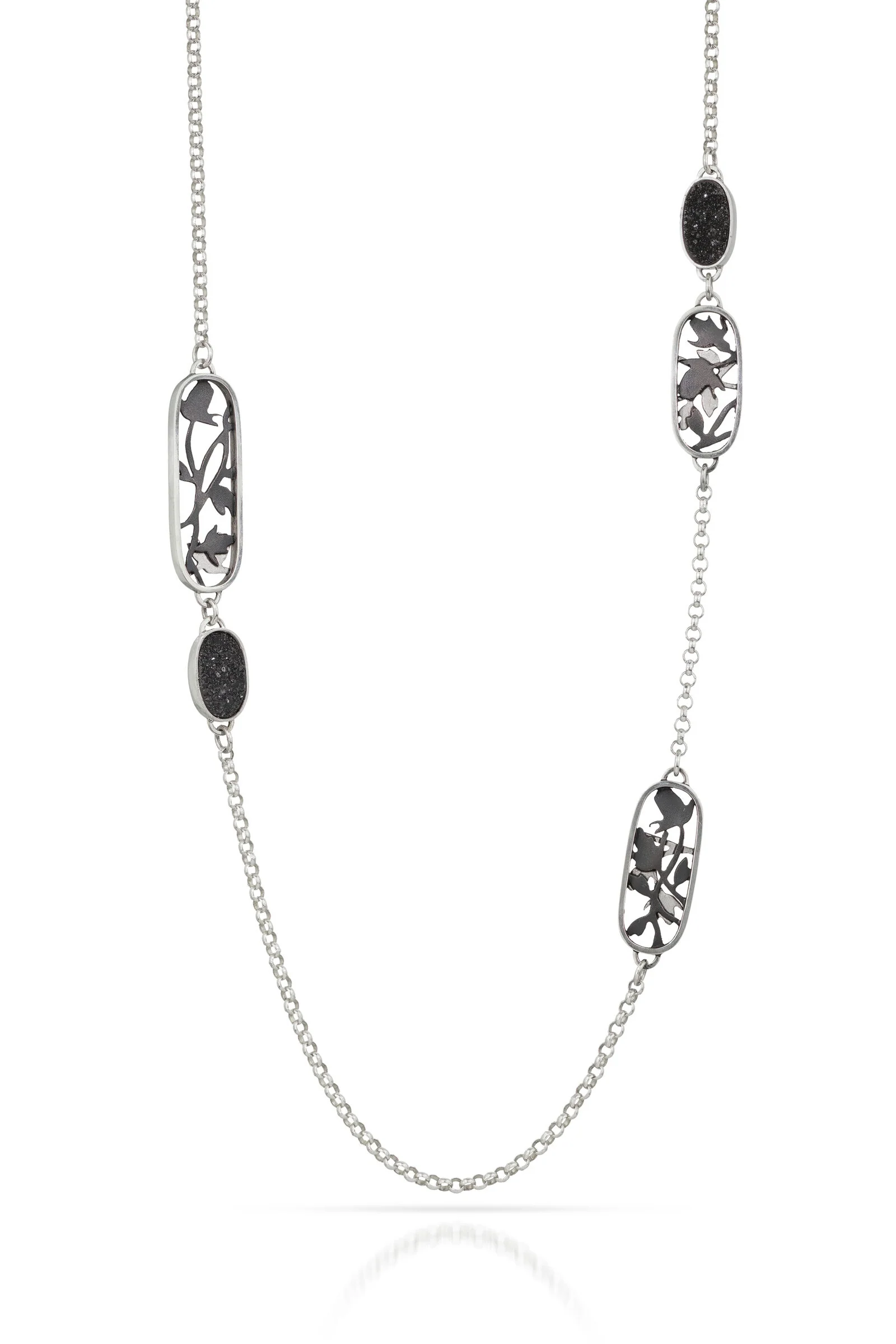 Rose Vine Tracery & Druzy Chain Necklace