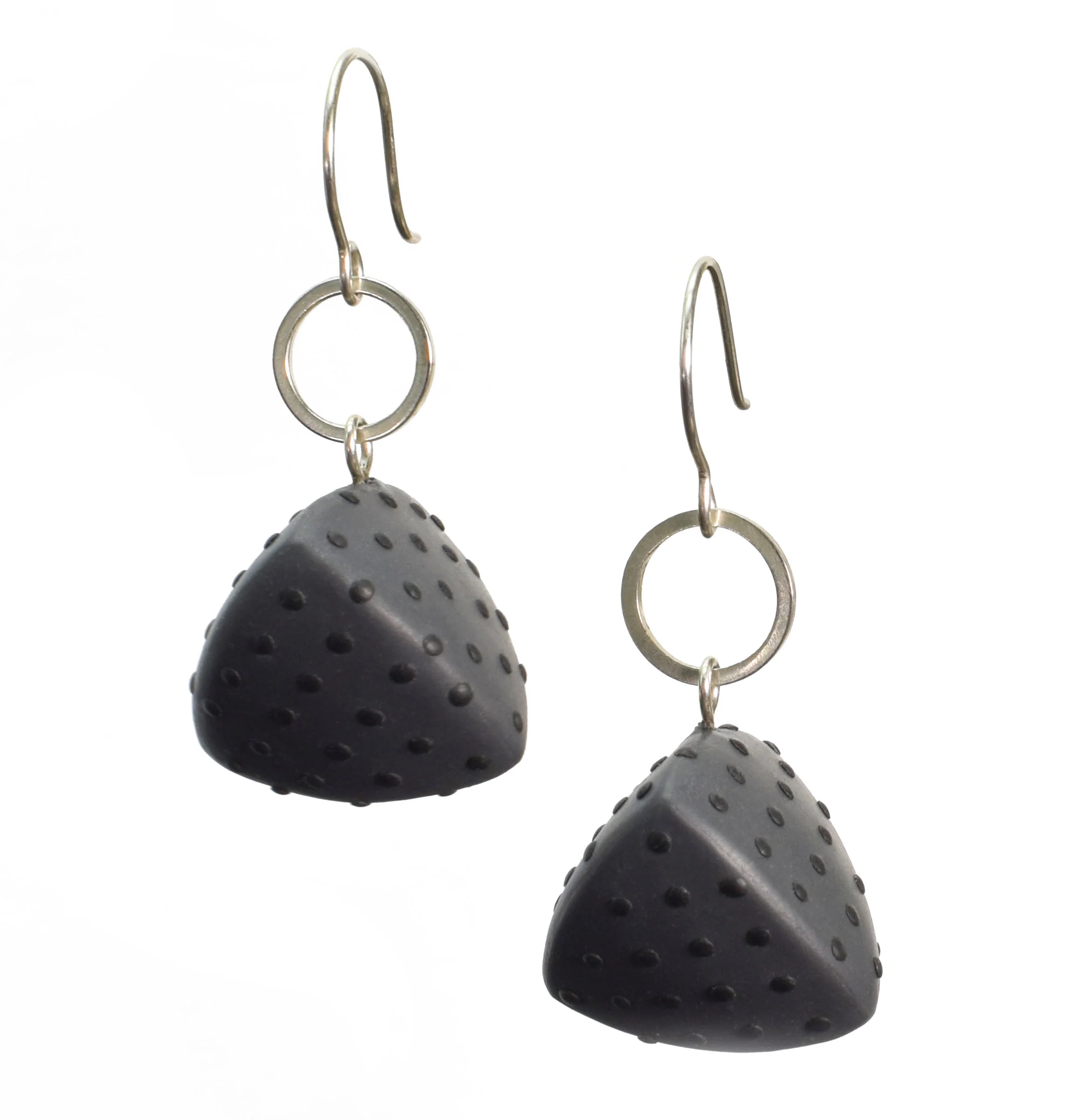 Rounded Tetrahedron Earrings - Black Dots