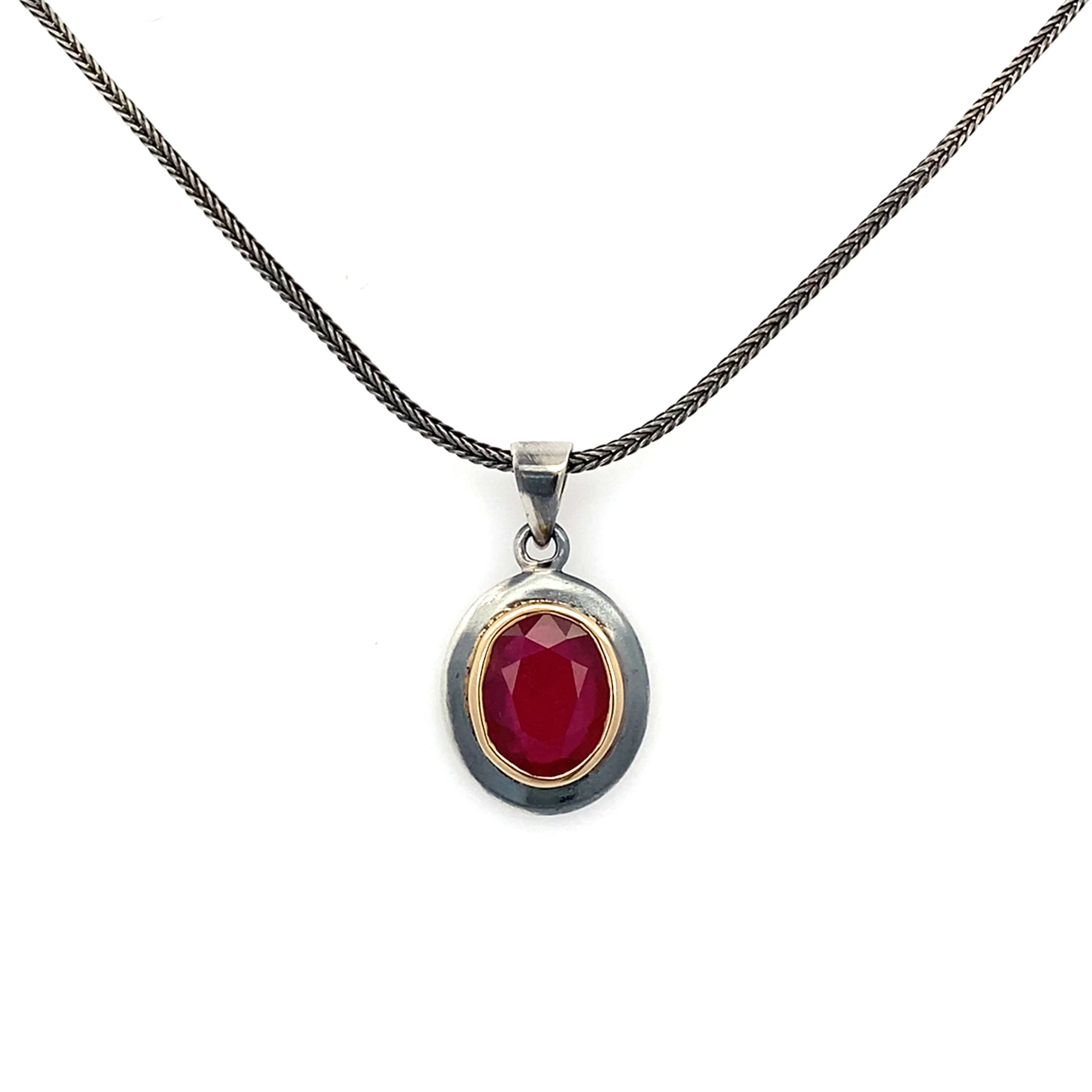 Ruby, Silver & Gold Pendant II - 13x11mm