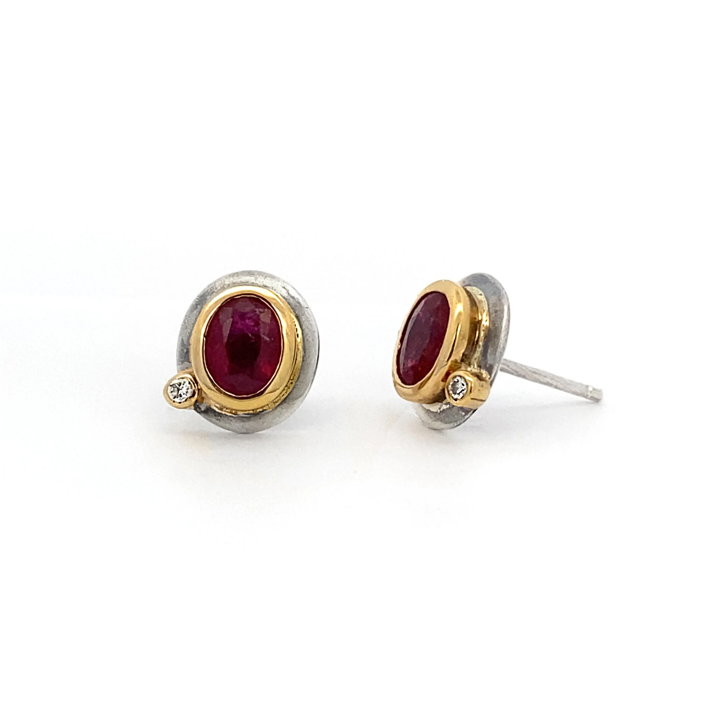 Ruby, Silver & Gold Stud Earrings