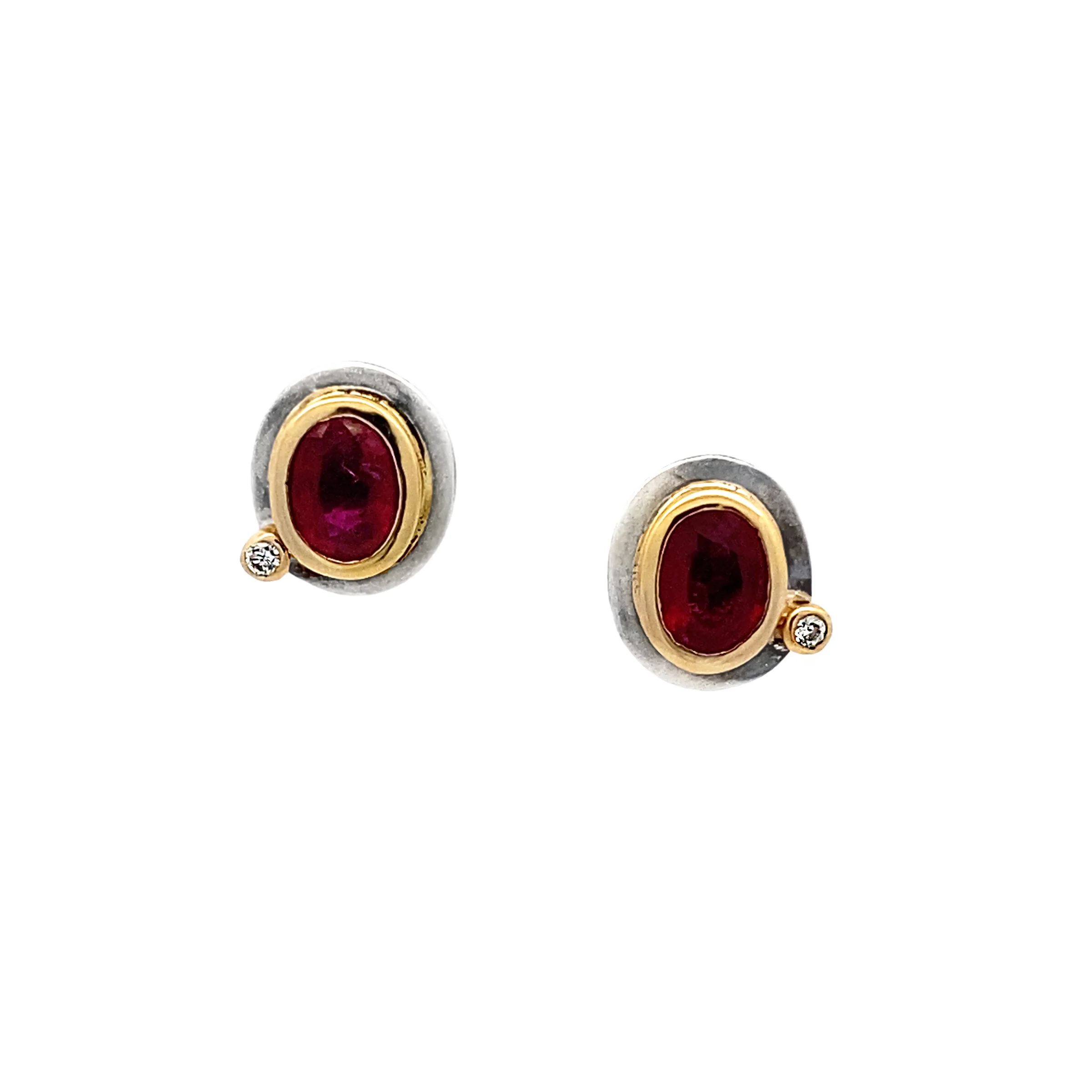 Ruby, Silver & Gold Stud Earrings - Image 2