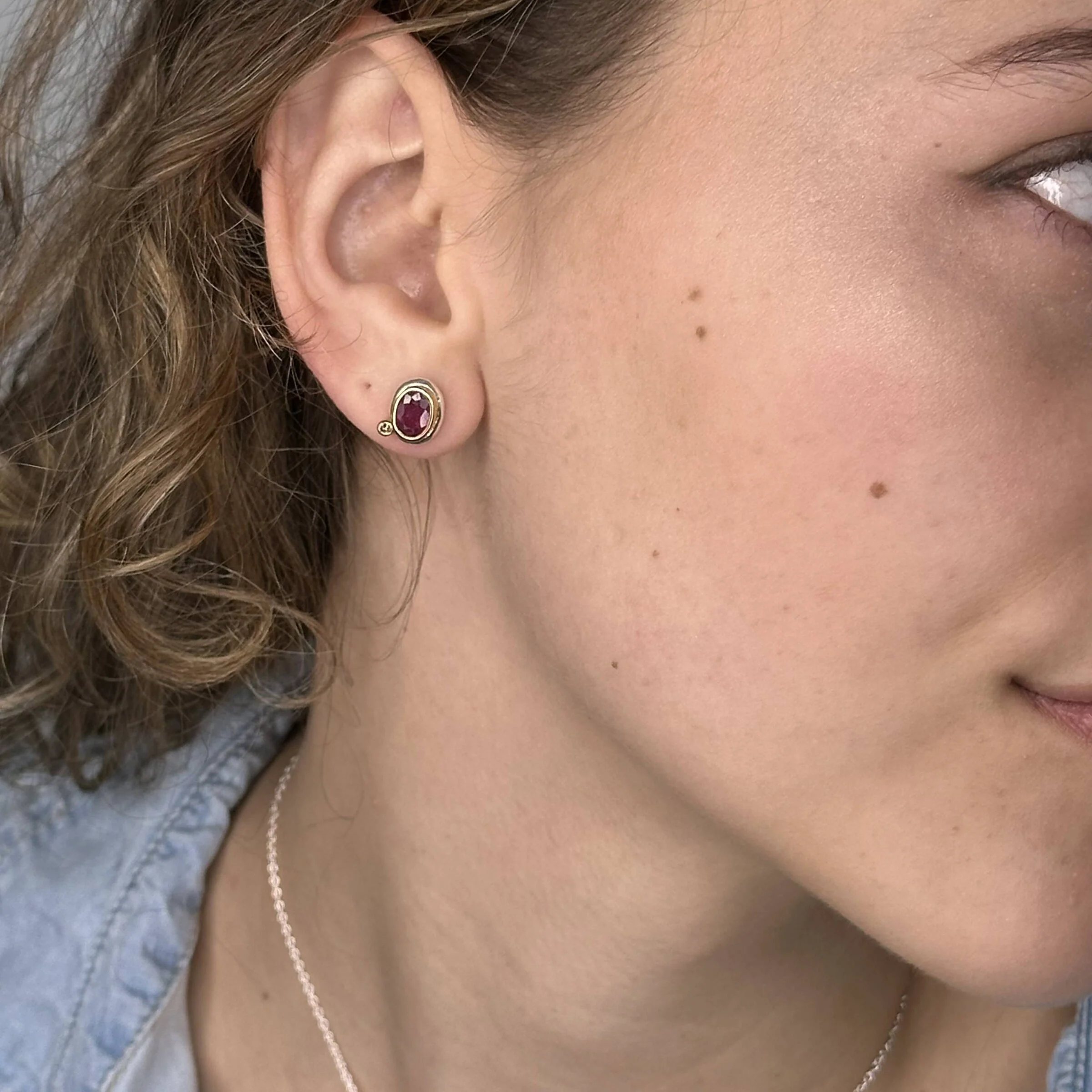 Ruby, Silver & Gold Stud Earrings - Image 3