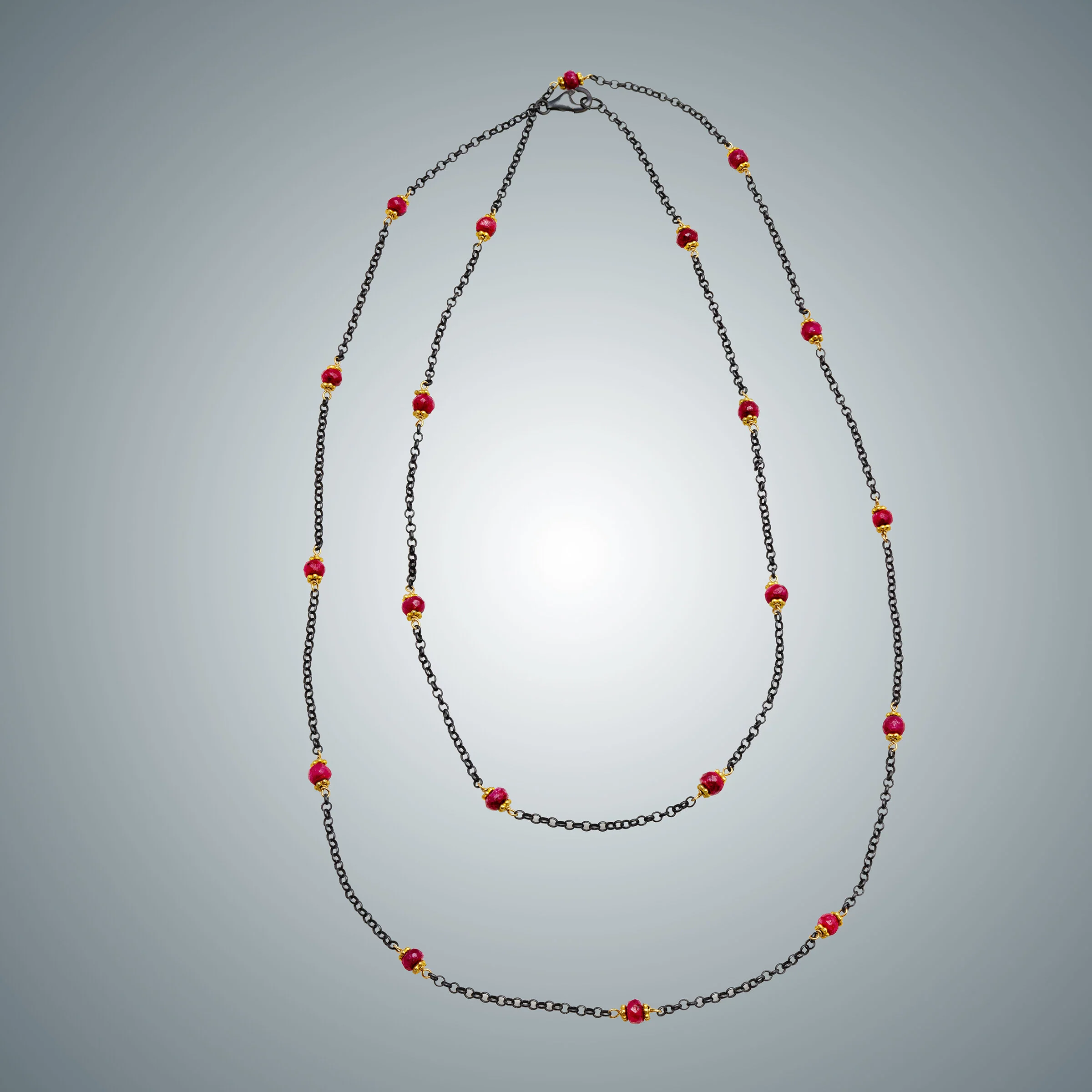 Ruby, Vermeil & Oxidized Silver Necklace