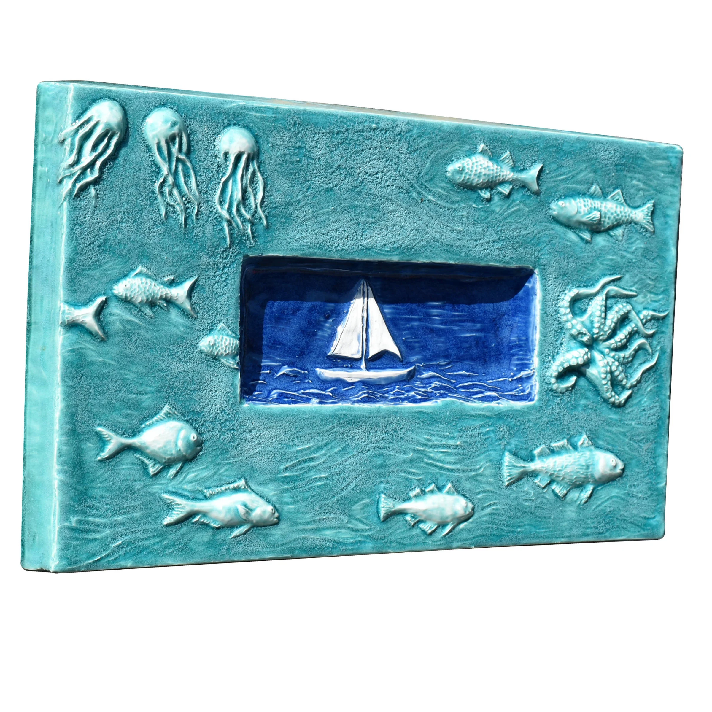 Sail Boat Marine Tile in Seafoam & Sapphire Blue - Image 2