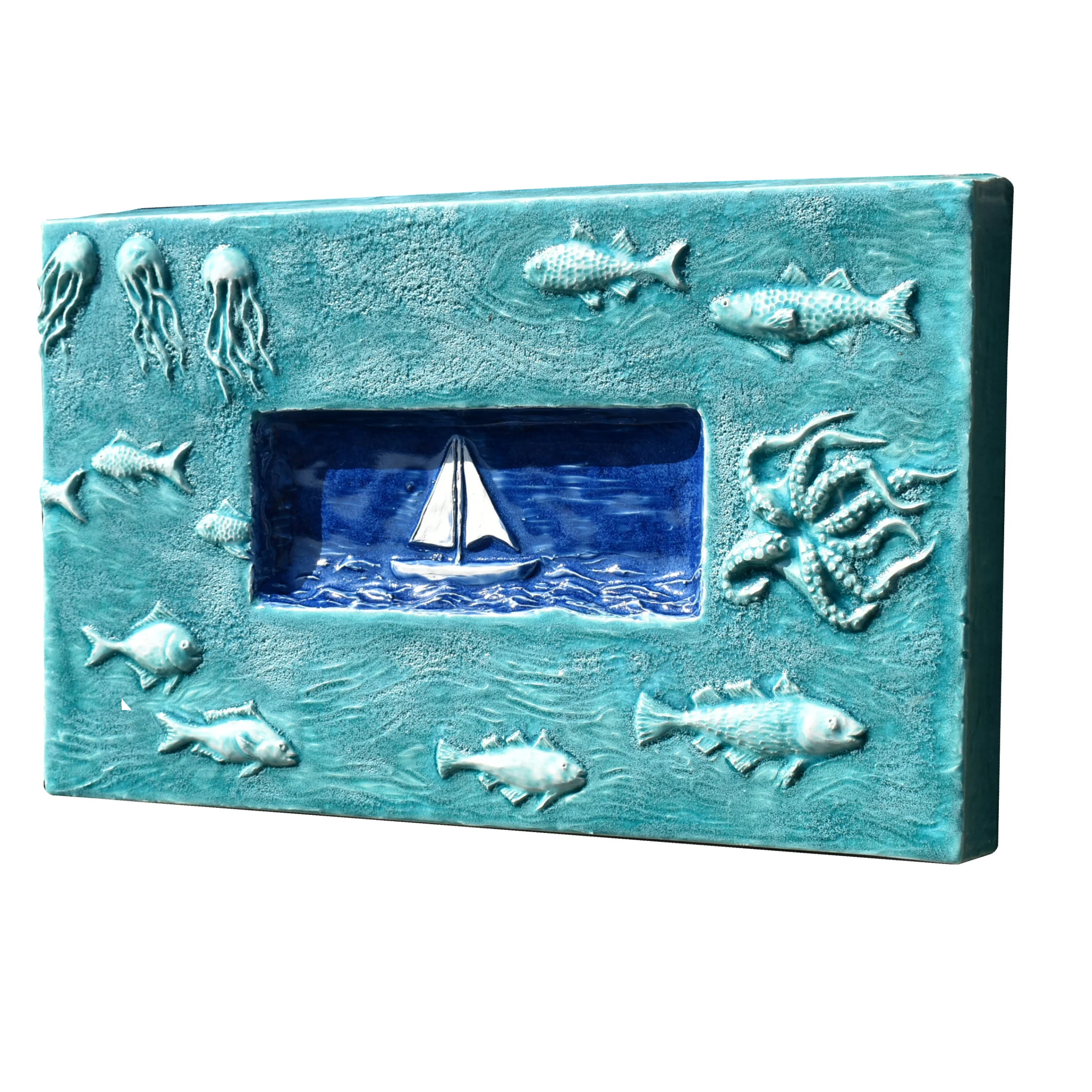 Sail Boat Marine Tile in Seafoam & Sapphire Blue - Image 3