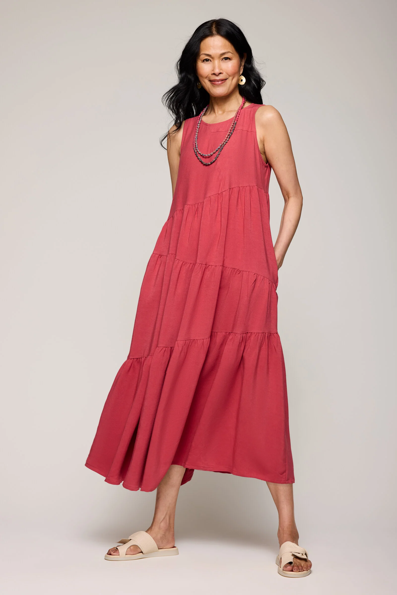 Sandwashed Pebble Idras Dress - Coral Rose