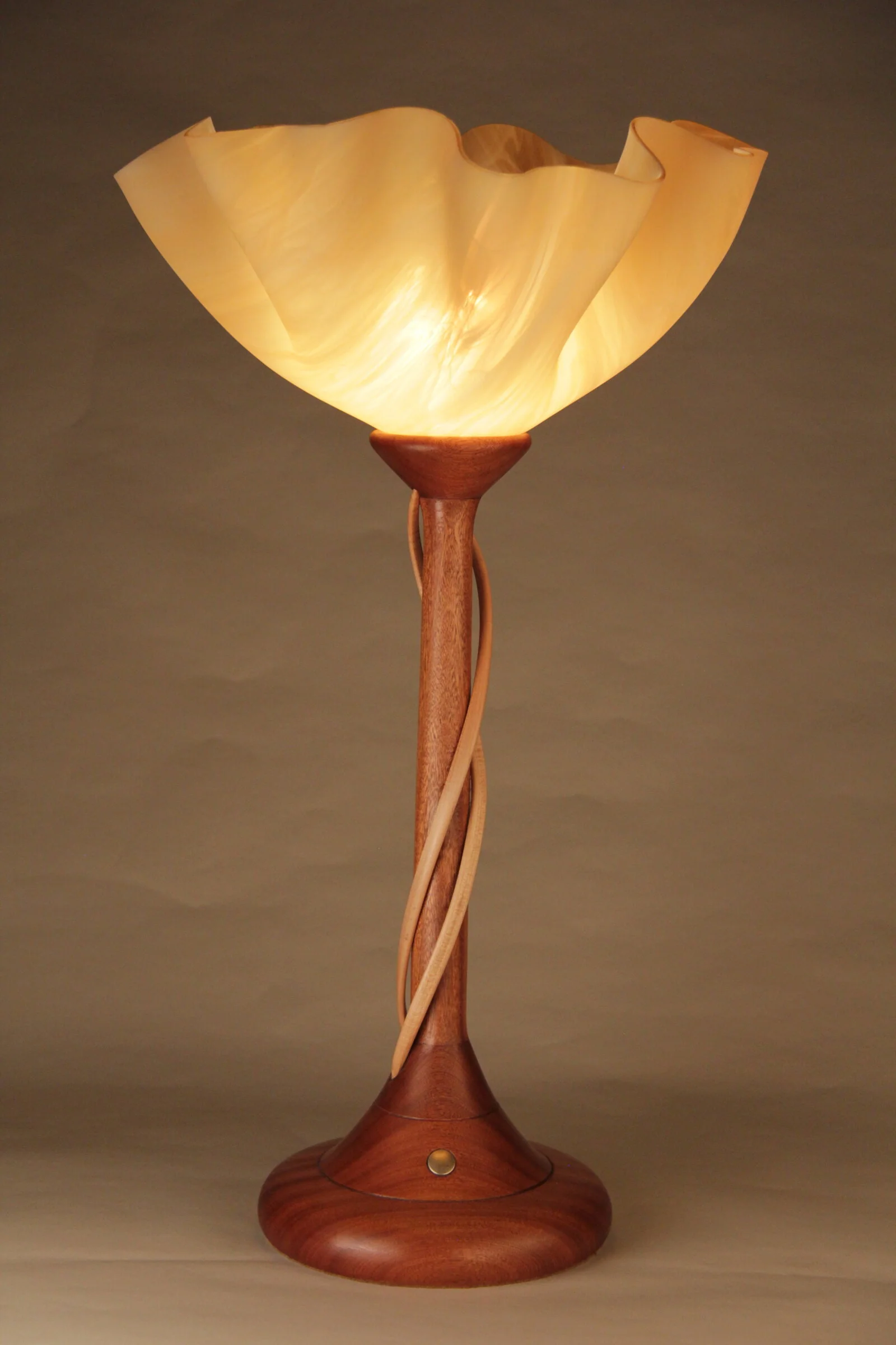 Sapele Table Lamp with Maple Tendrils