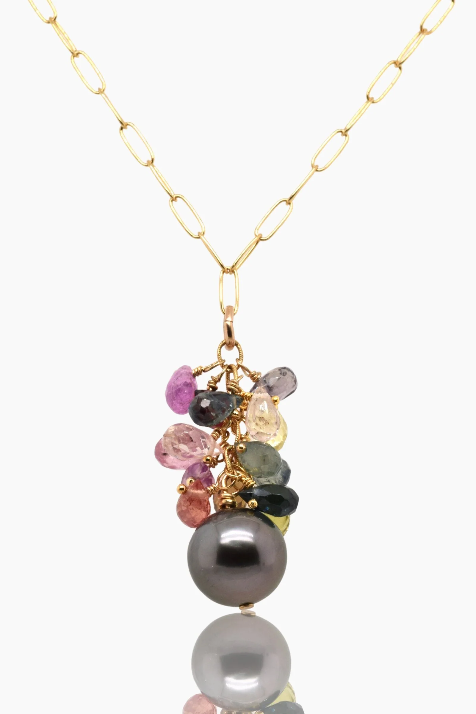 Sapphire & Pearl Cluster Necklace