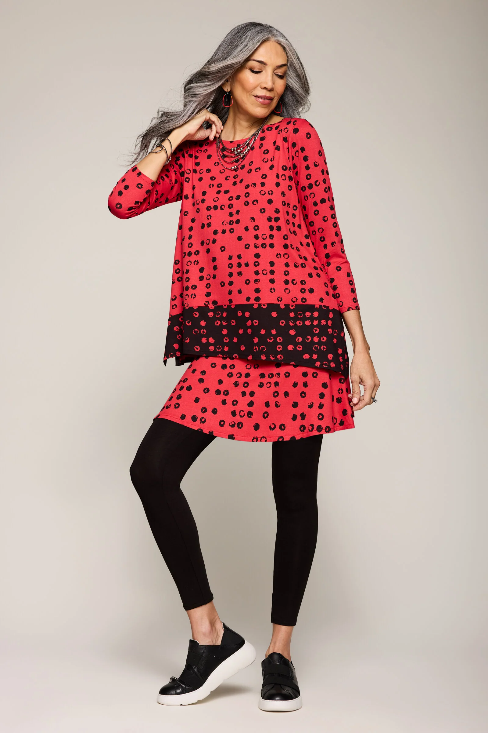 Sassy Skirted Leggings - Red Circles - Image 2