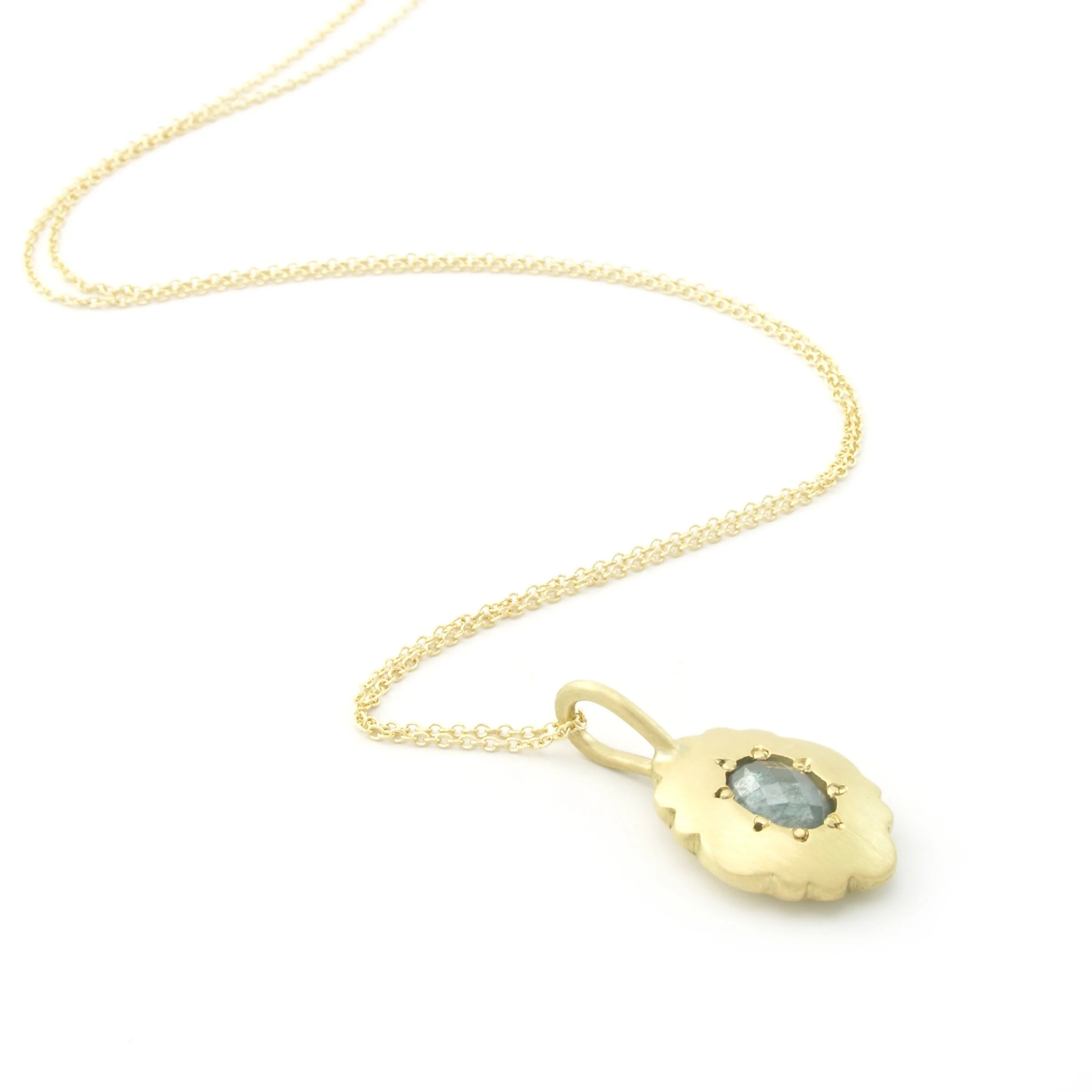 Scallop Oval Necklace in 18k with Rose-Cut Sapphire - Image 2
