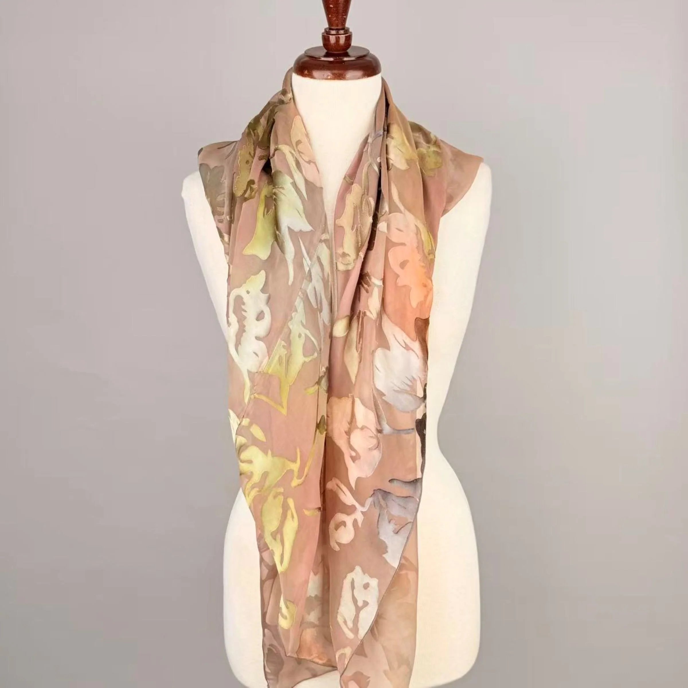 Silk Poncho Scarf - Soft Apricot Garden - Image 2