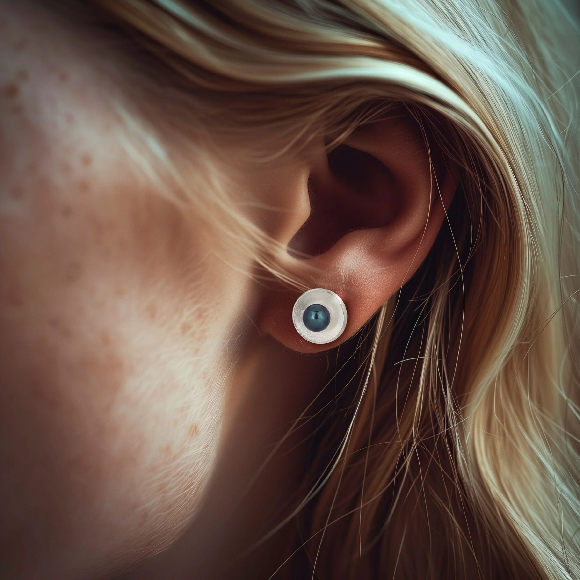 Silver Concave Circle Pearl Earrings - Image 8
