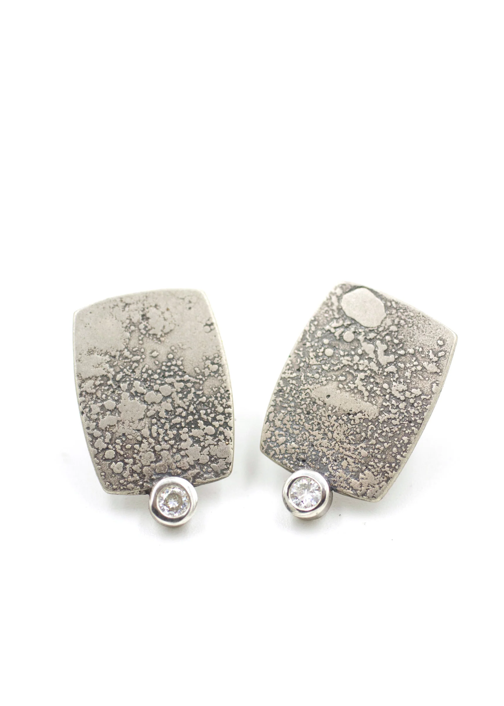 Sterling Silver Rectangle Lichen Texture Moissanite Earrings - Image 3