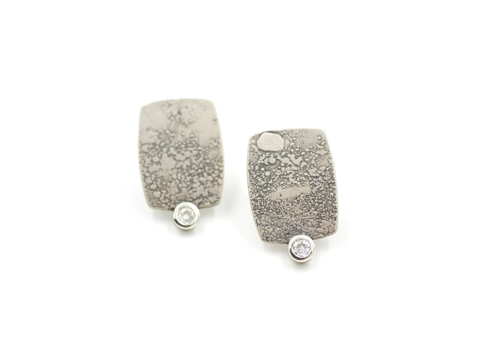 Sterling Silver Rectangle Lichen Texture Moissanite Earrings - Image 4