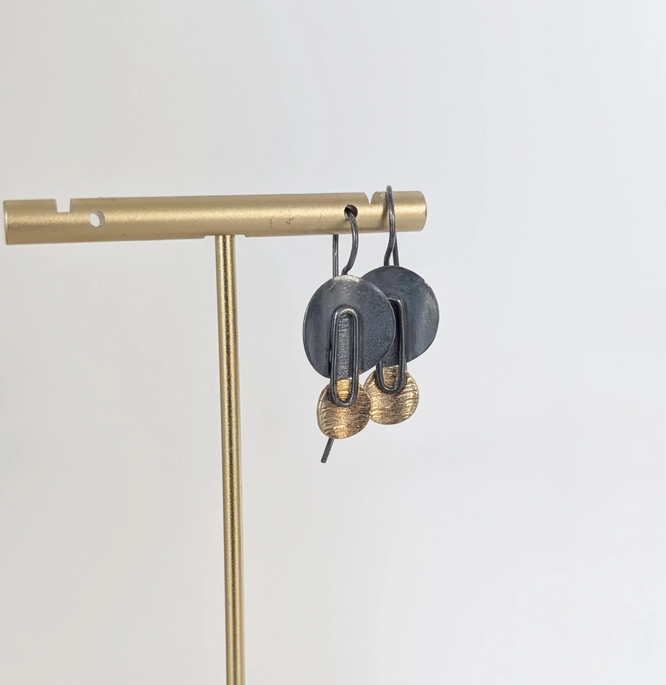 Silver & Gold Dual Circle Drop Earrings - Image 2