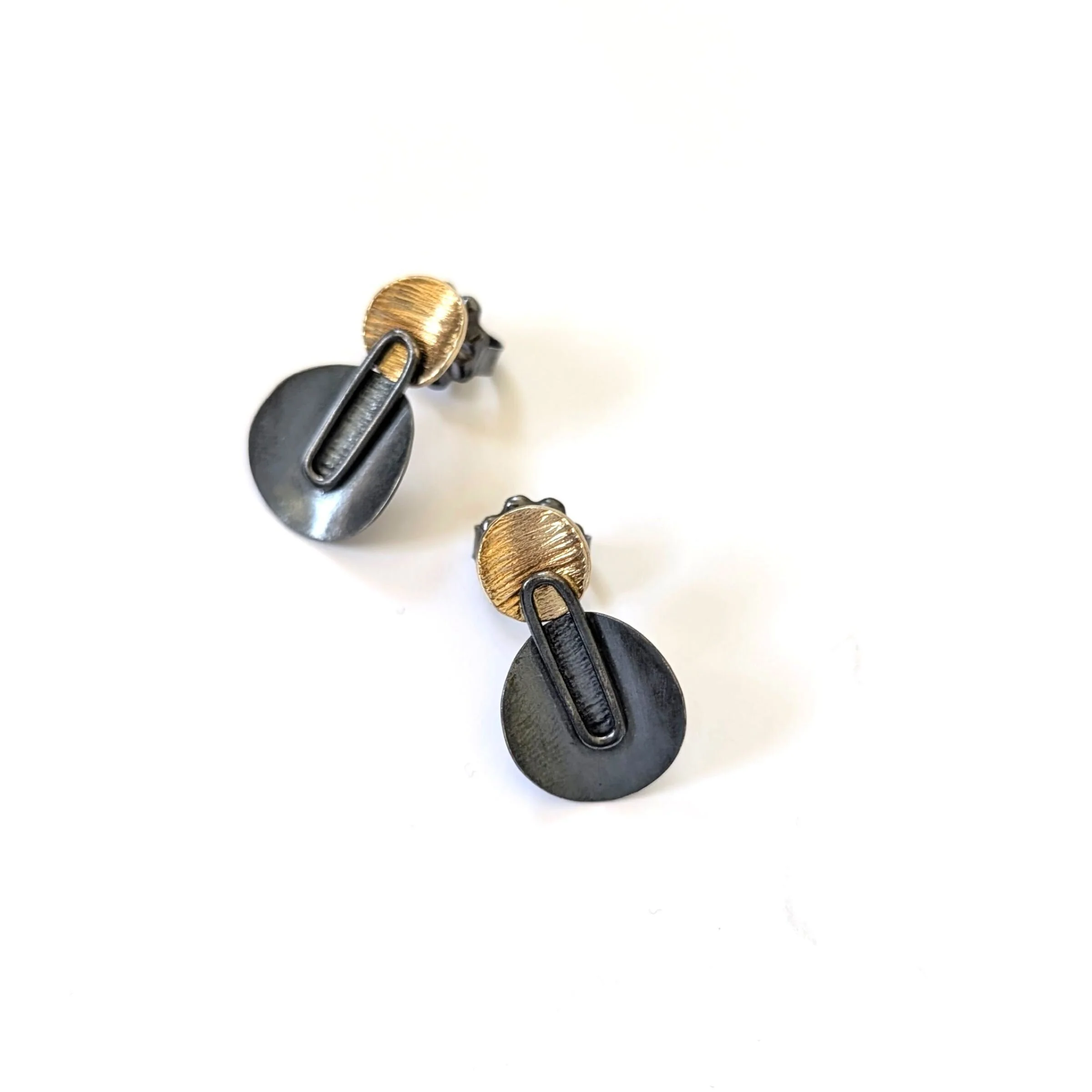 Silver & Gold Dual Circle Earrings - Image 2