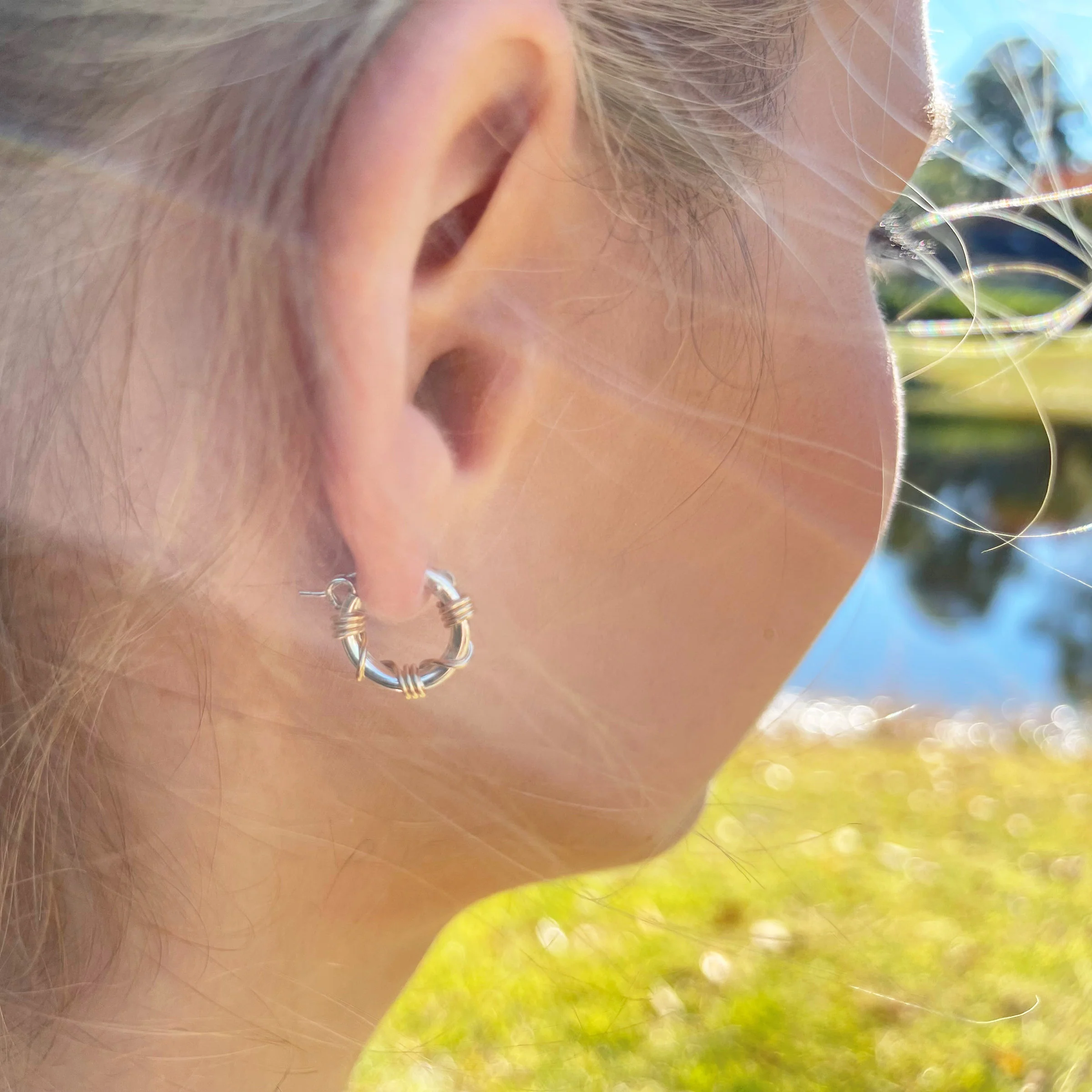 Silver & Gold Wrapped Hoop Earrings - Small - Image 2