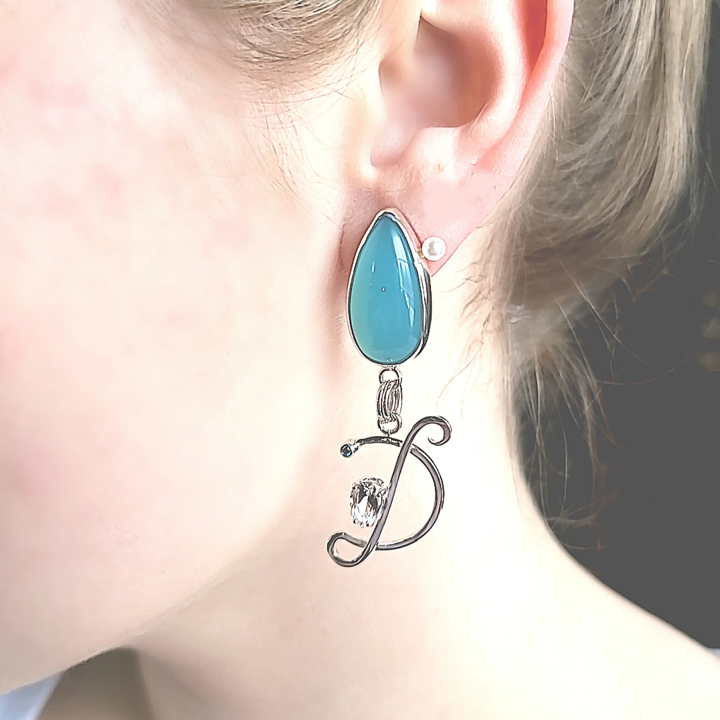 Chalcedony & Blue Diamond Earrings - Image 2
