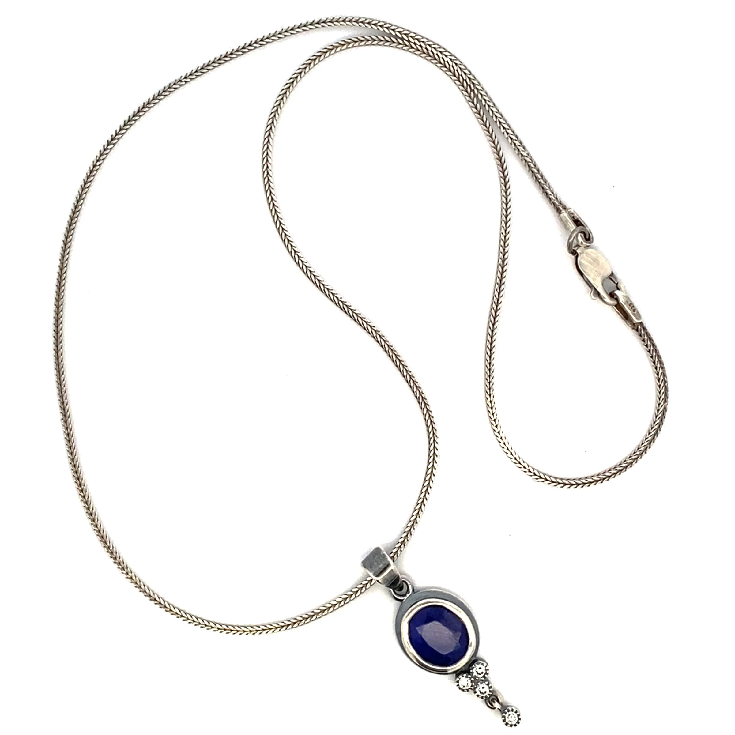 Silver Sapphire & Diamond Pendant - Image 2