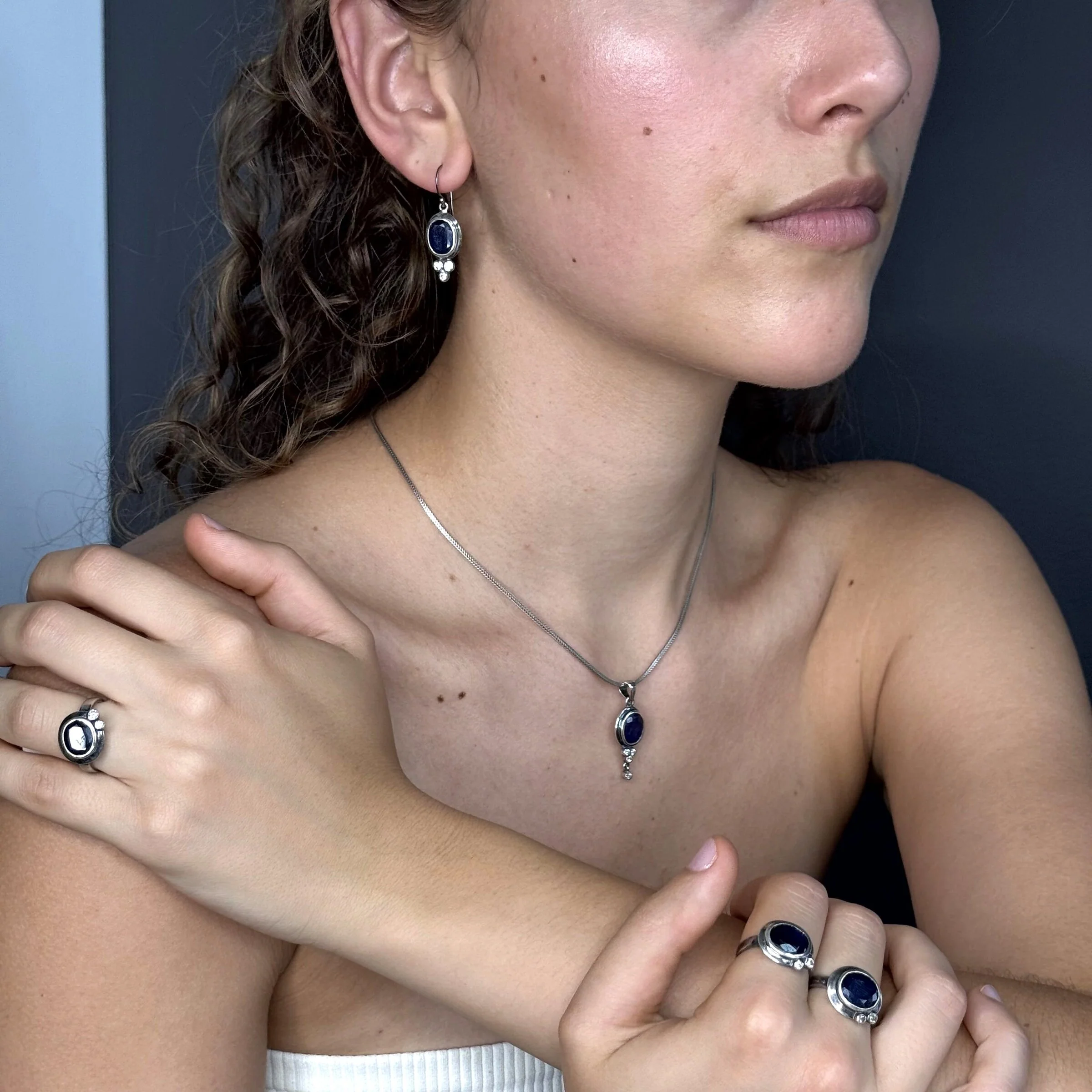 Silver Sapphire & Diamond Pendant - Image 3