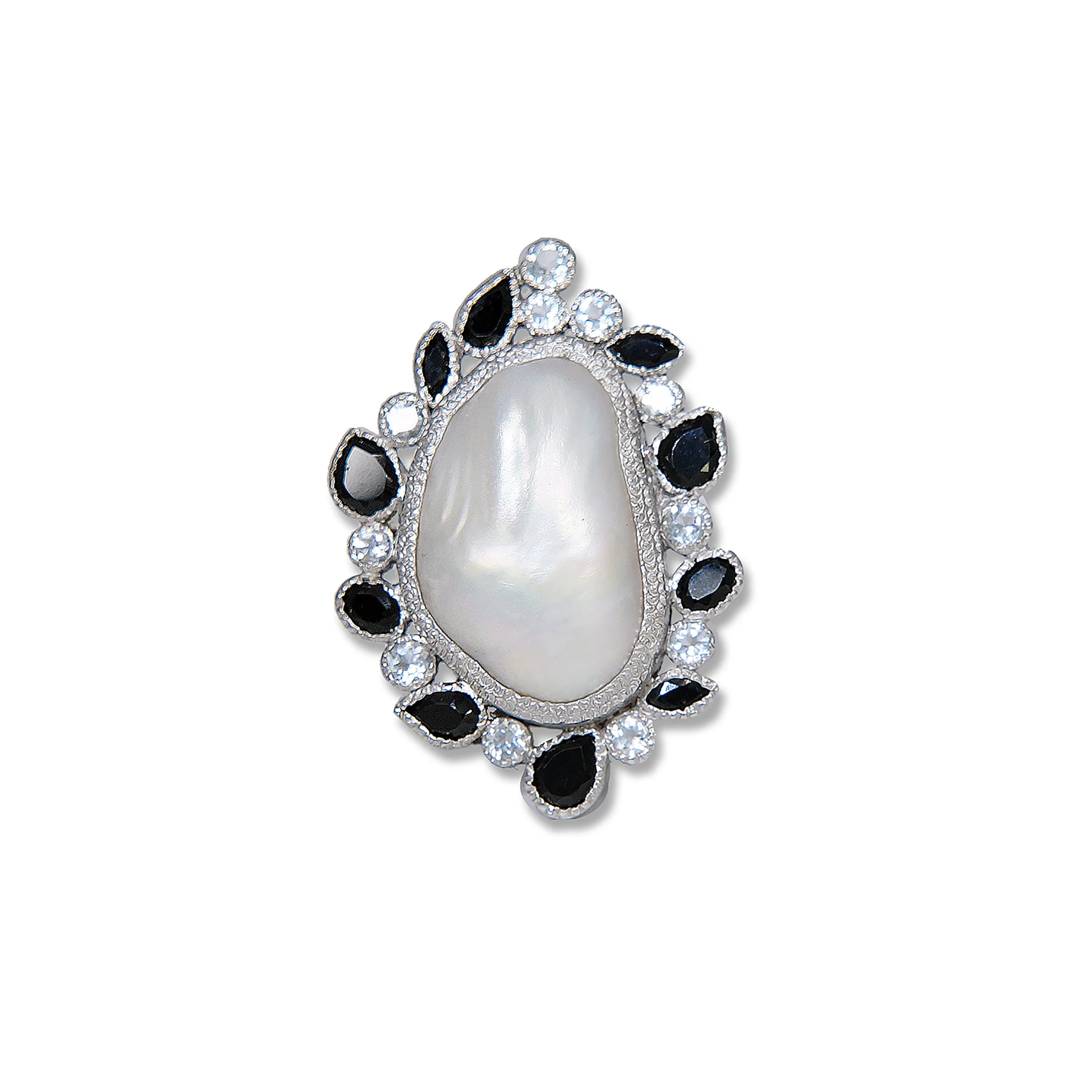 Silver Spinel and Baroque Pearl Ring - Size - Image 2