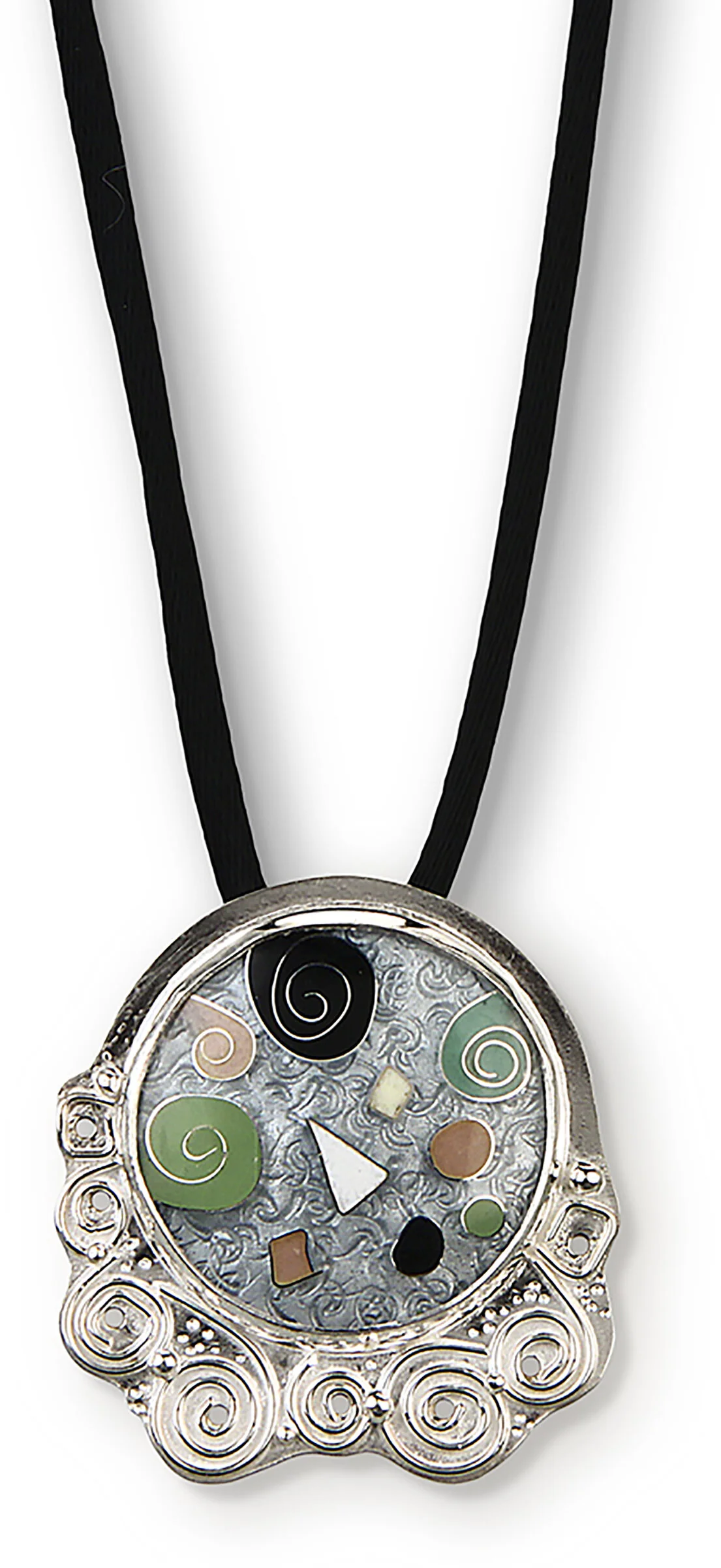 Silver Swirl Cloisonne Pendant with Jade Accent - Image 3