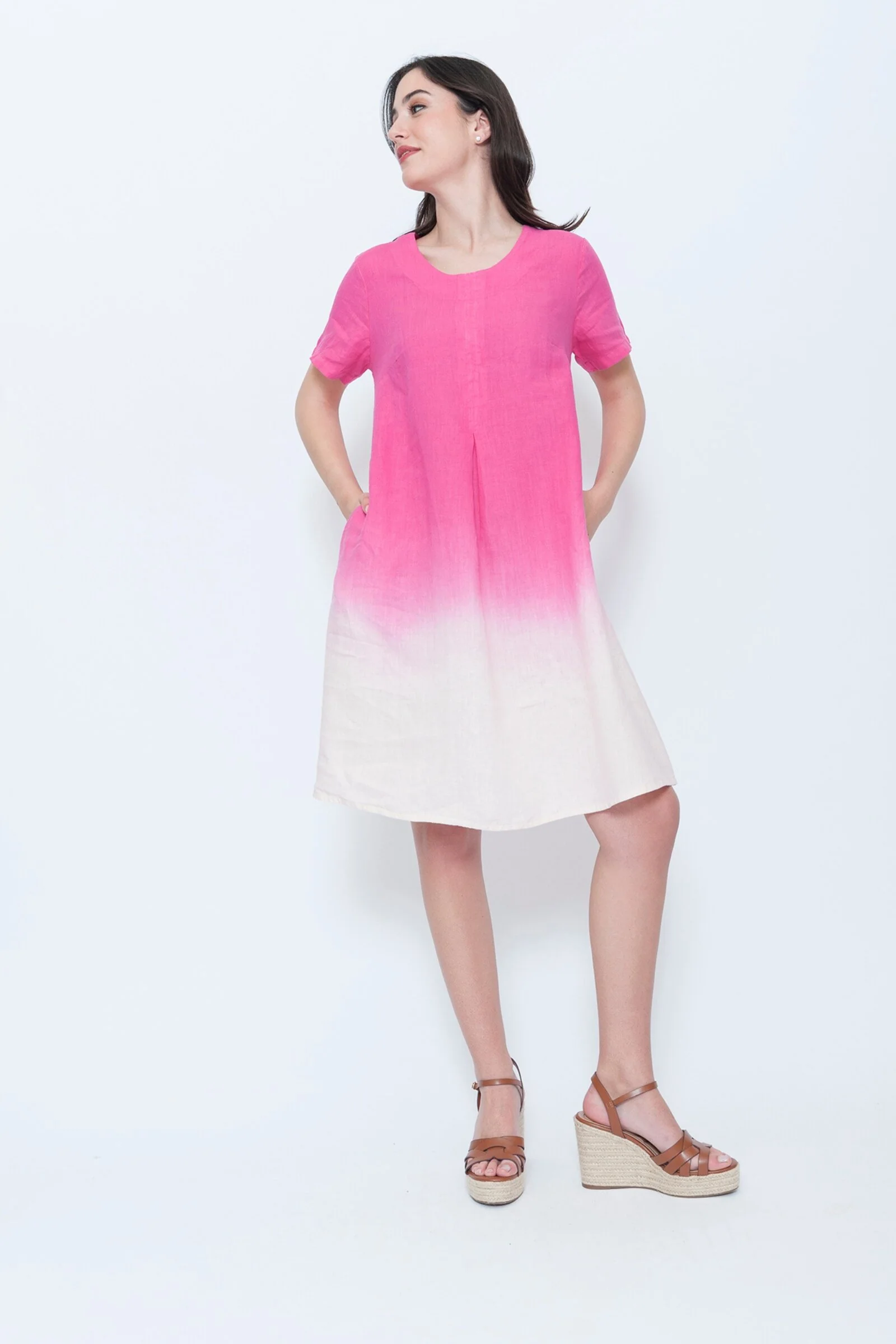 Simply Short Sleeve Dress - Fuchsia Ombre - Image 3