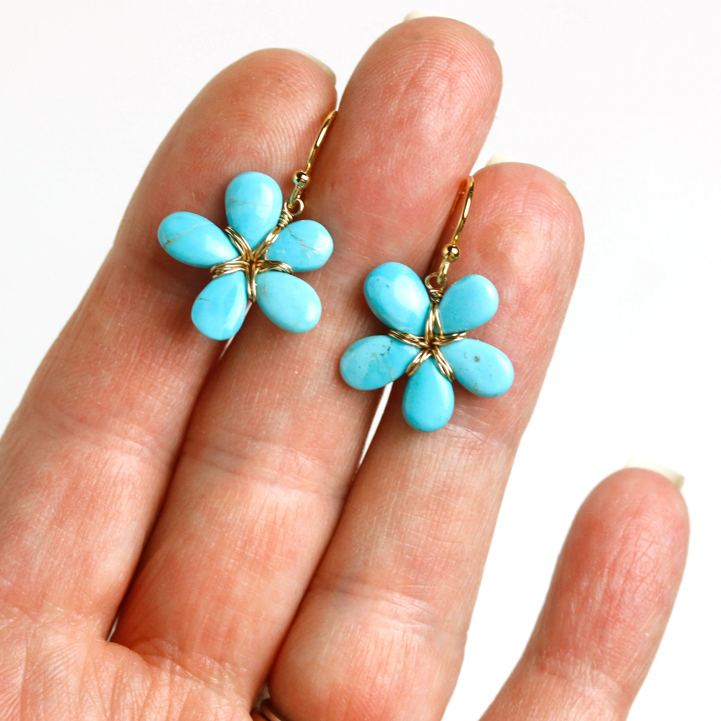 Sleeping Beauty Turquoise Flower Earrings - Image 5