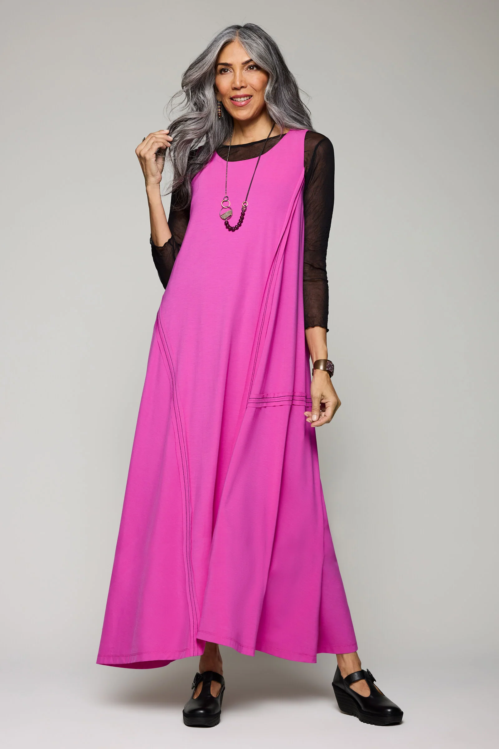 Sleeveless Elemental Dress - Fuschia/Black