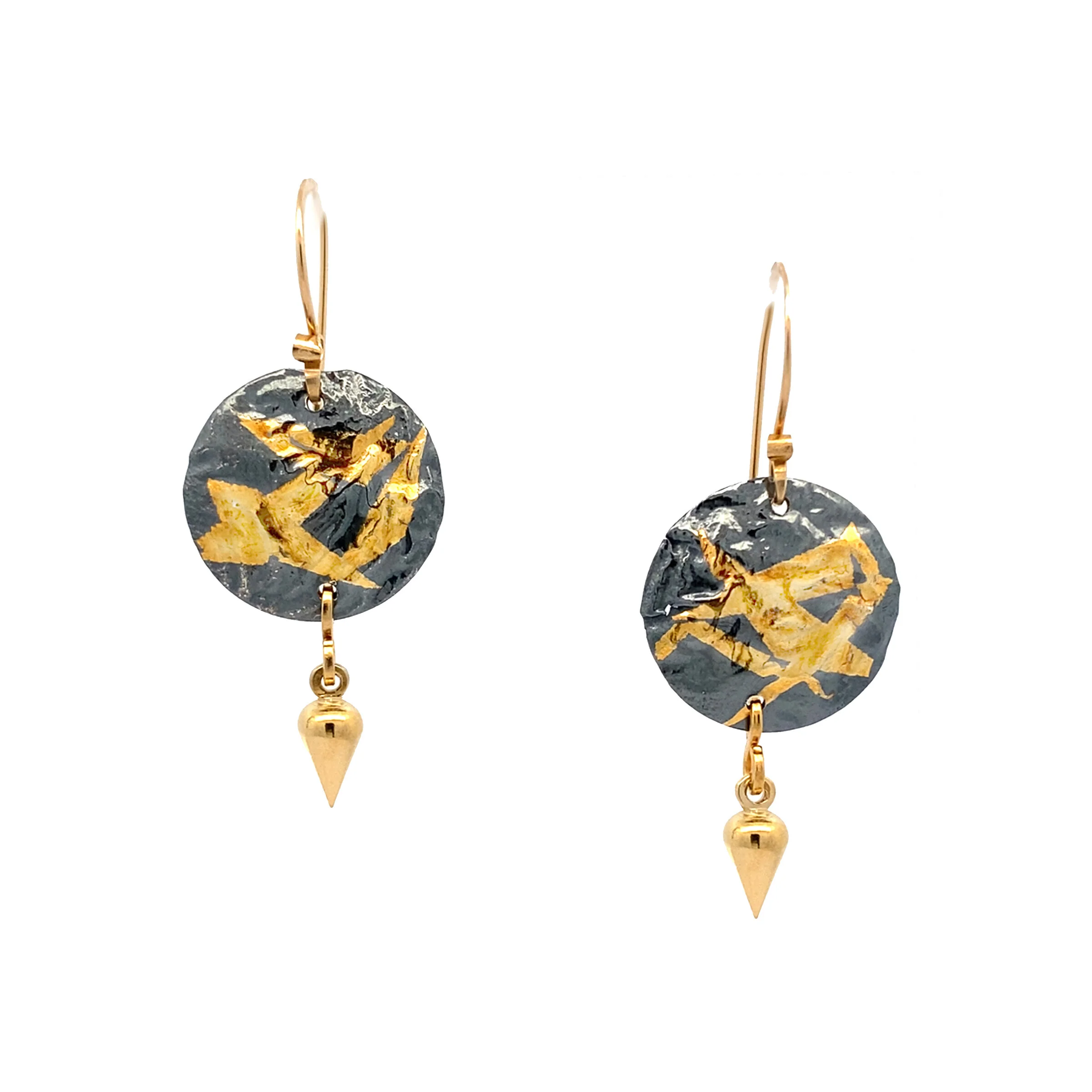 Small Keum-Boo Disk Black & Gold Spike Earrings