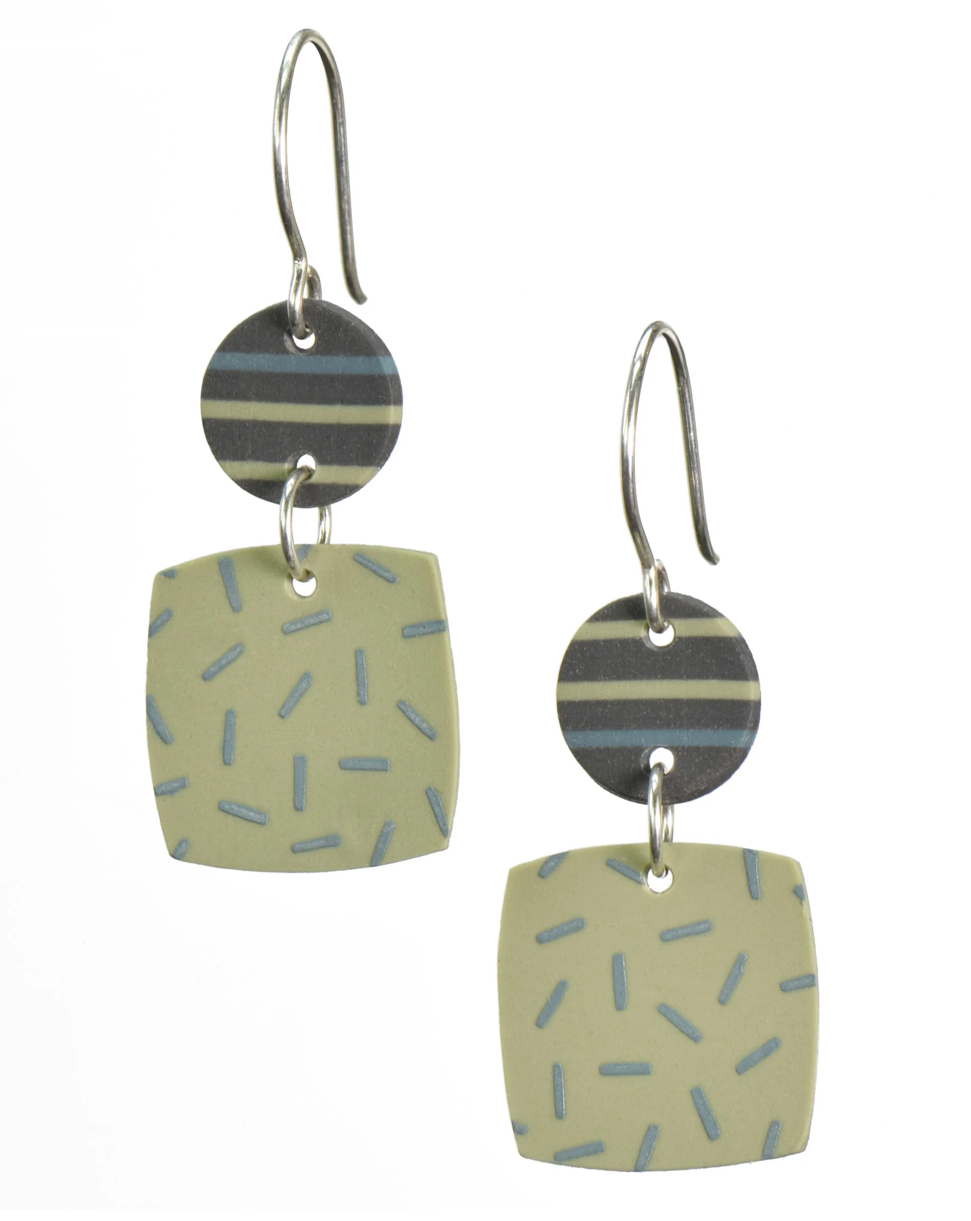 Small Square Earrings - Celery with Short Lines
