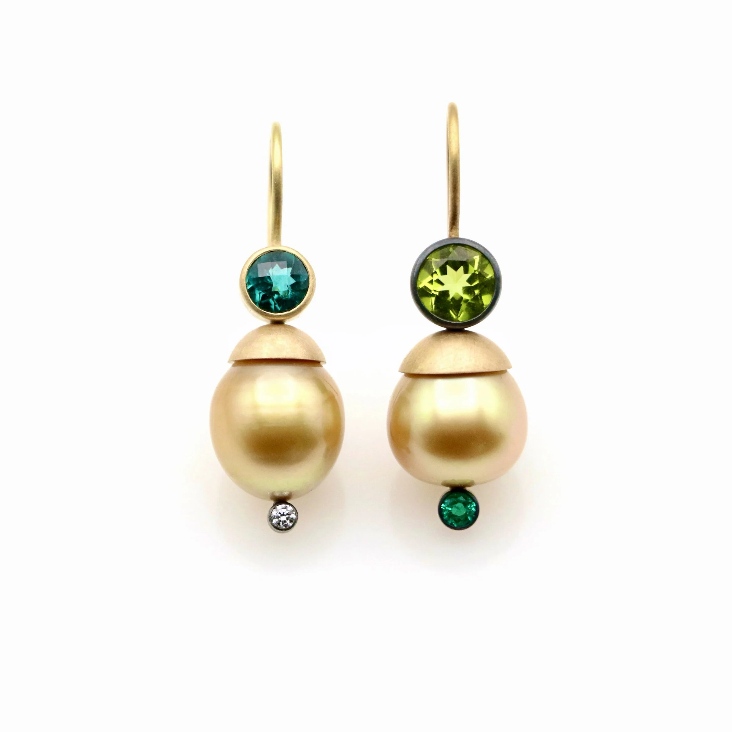 South Sea Pearls & Green Gems Earrings