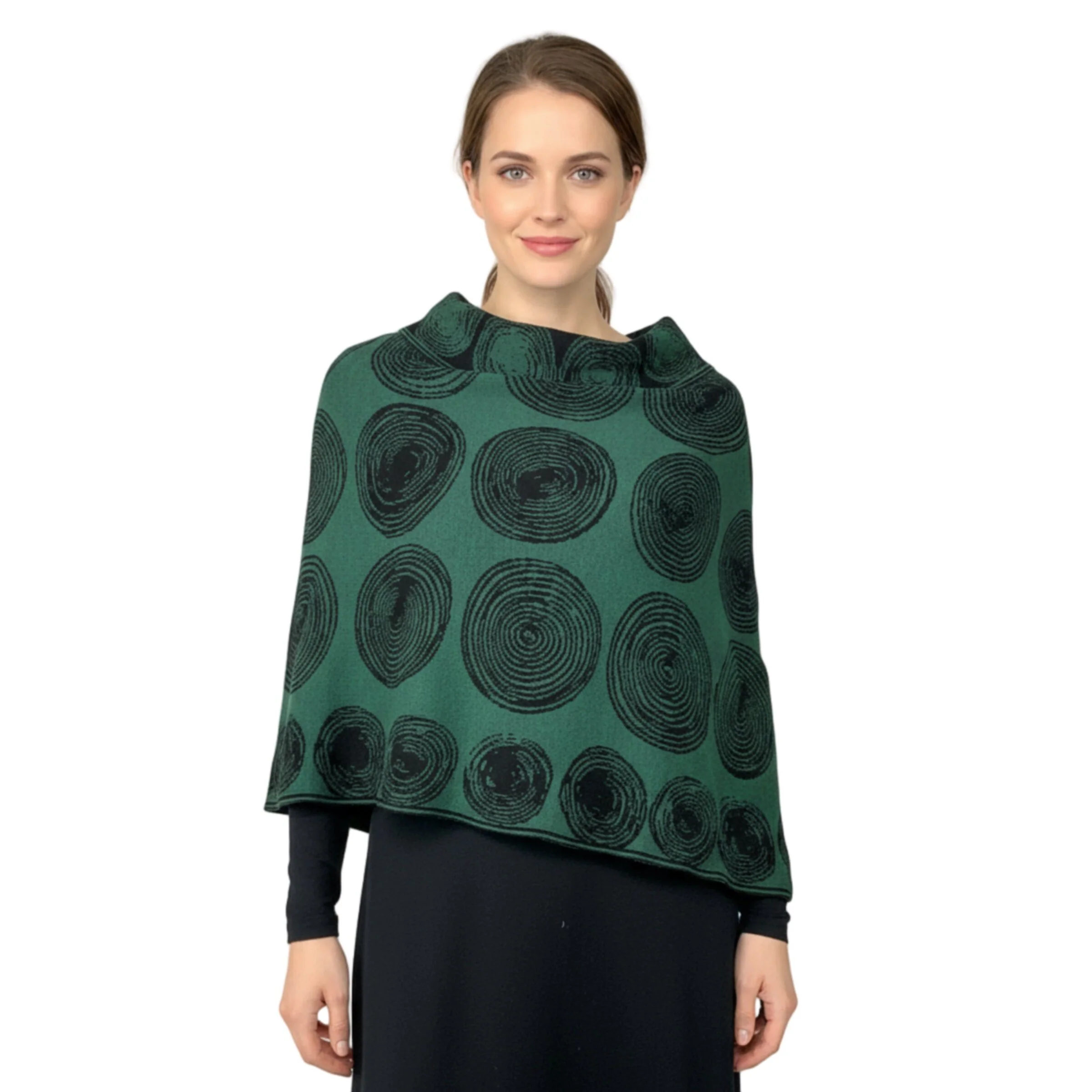 Spiral Reversible Cotton Knit Wrap/Shawl - Green/Black