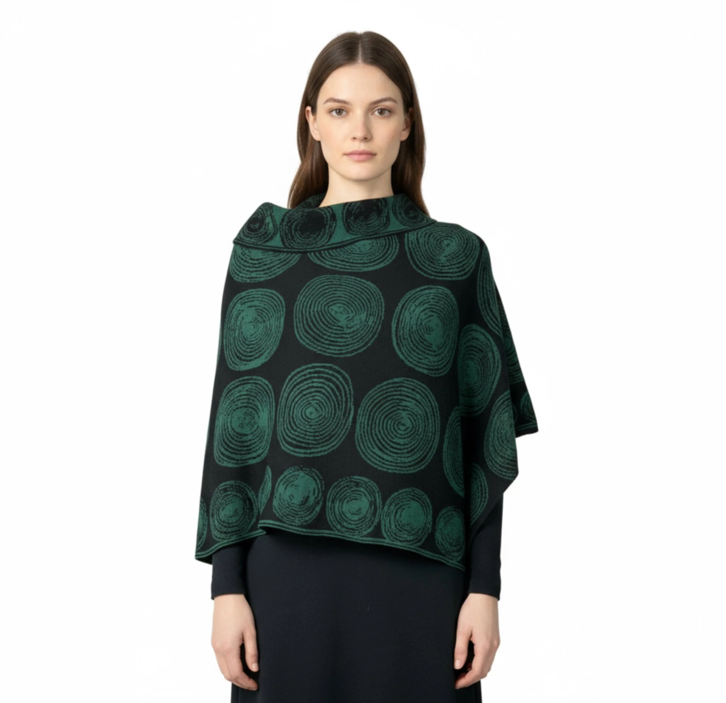Spiral Reversible Cotton Knit Wrap/Shawl - Green/Black - Image 2