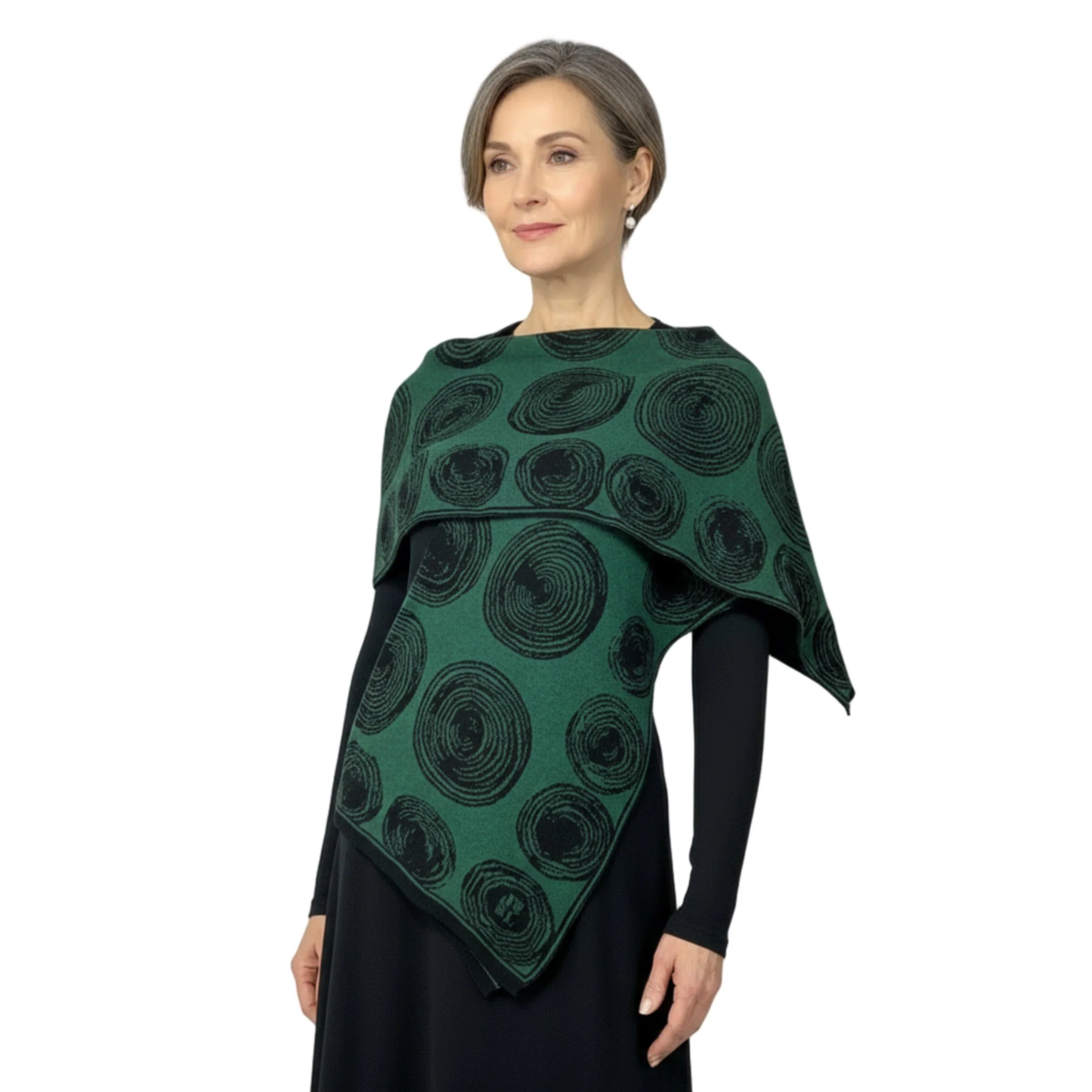 Spiral Reversible Cotton Knit Wrap/Shawl - Green/Black - Image 3