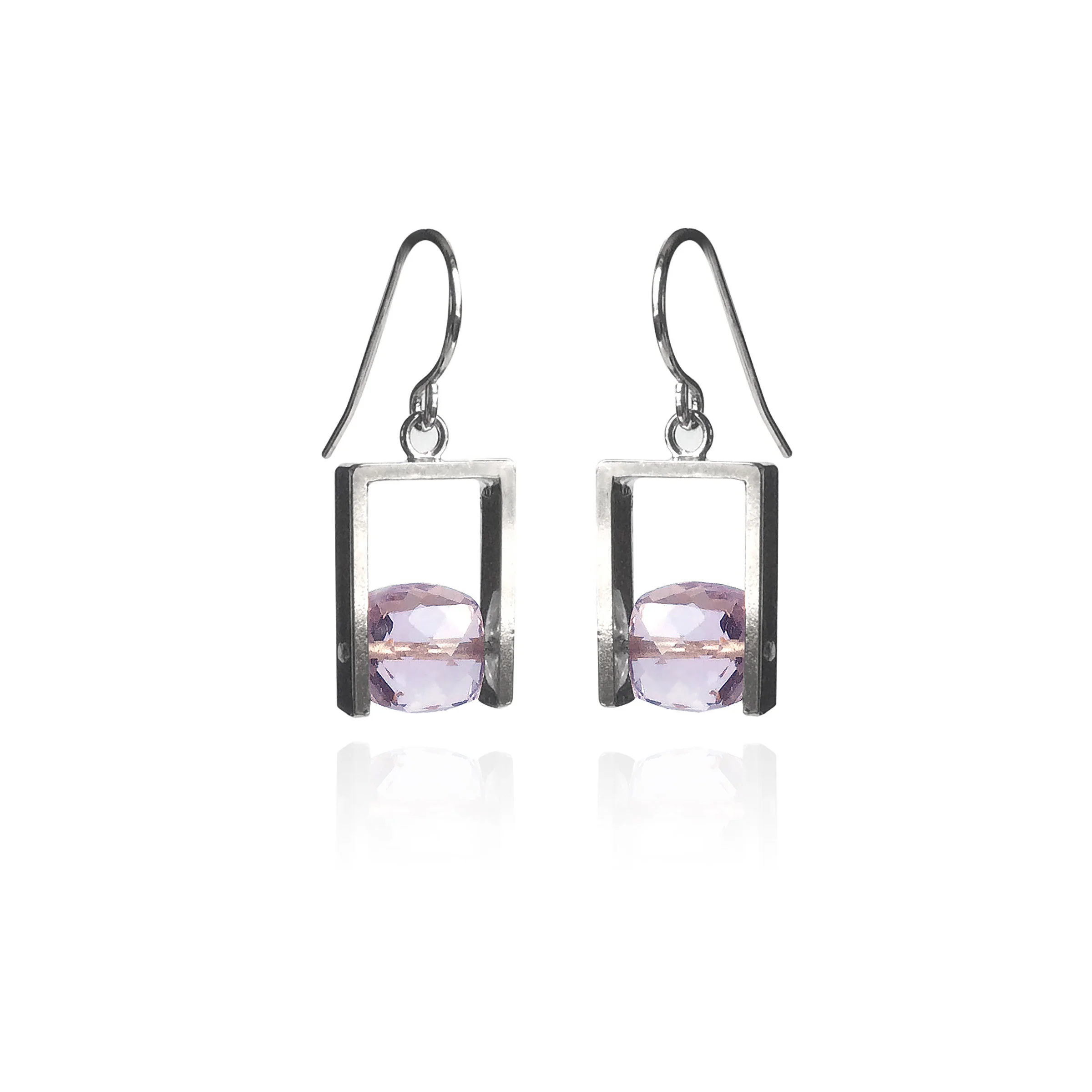 Square Cube Earrings - Pink Amethyst