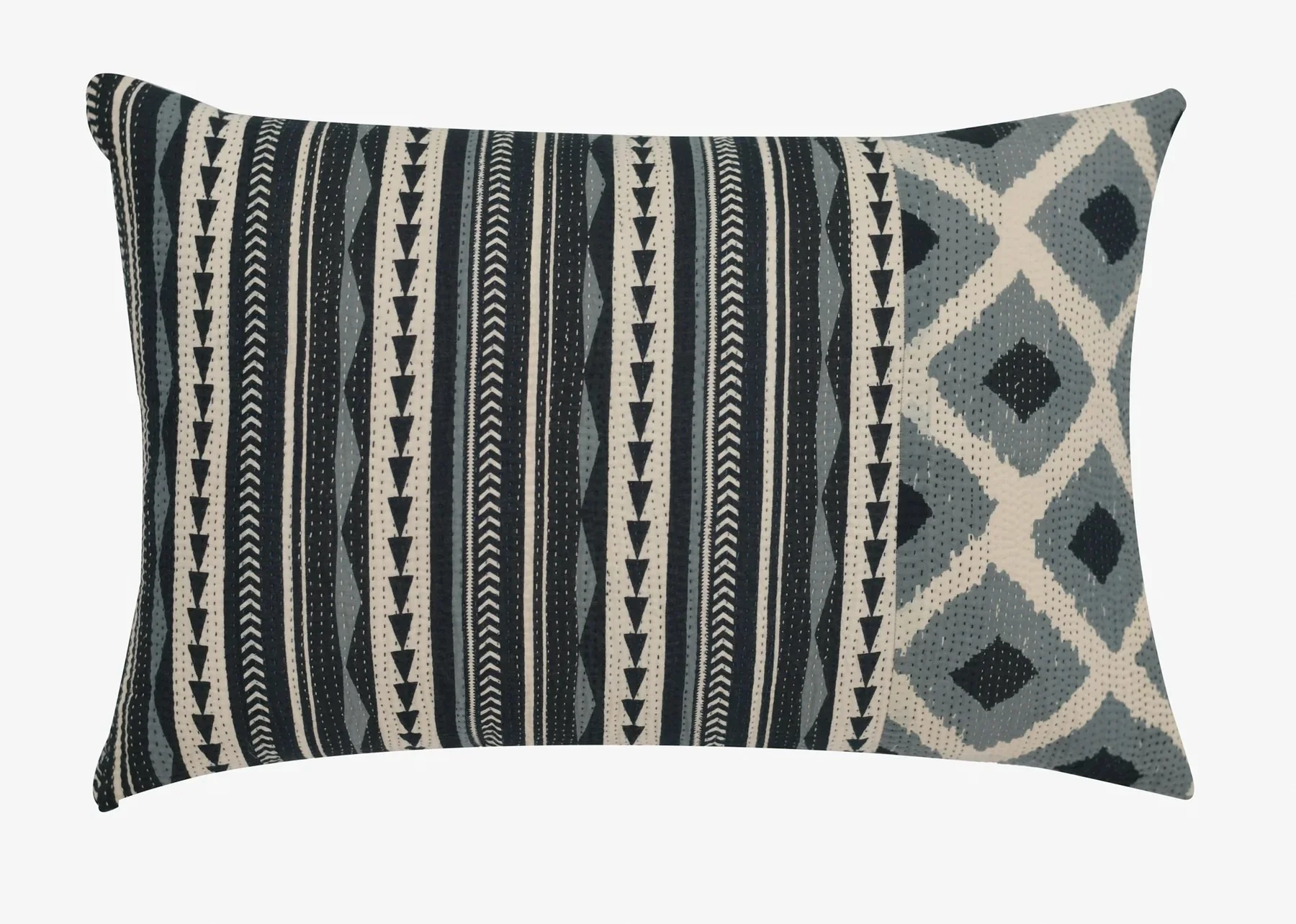 Standard Monotone Ikat Vintage Kantha Pillow - 16 x 24" Standard