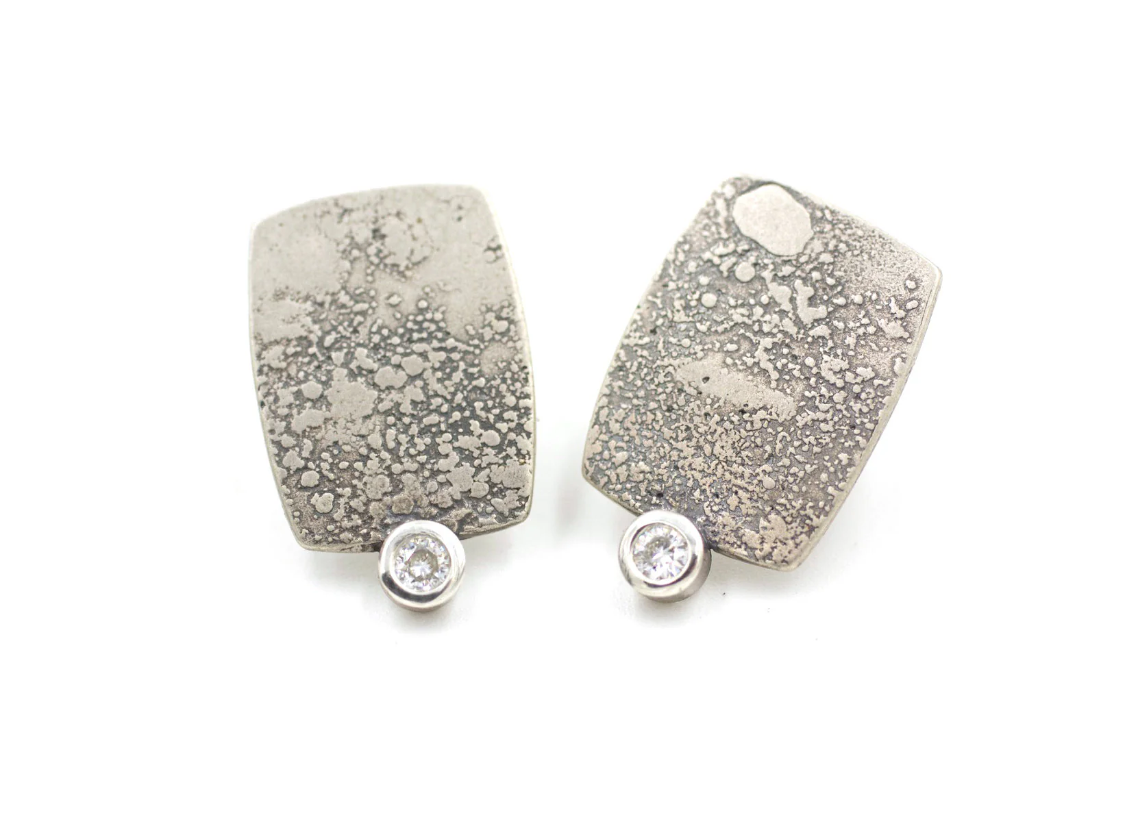 Sterling Silver Rectangle Lichen Texture Moissanite Earrings