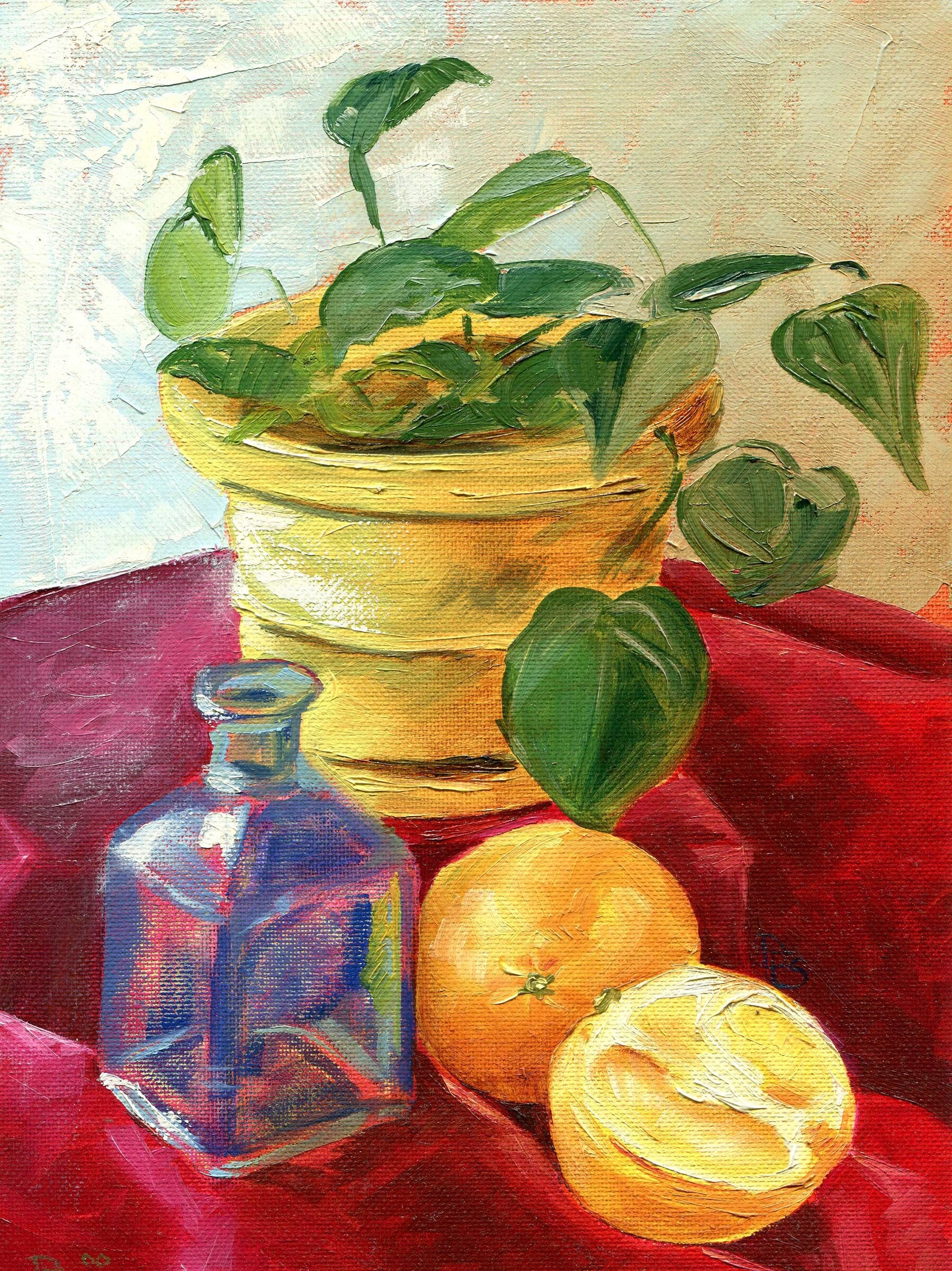 Still Life with Oranges & Yellow Flowerpot