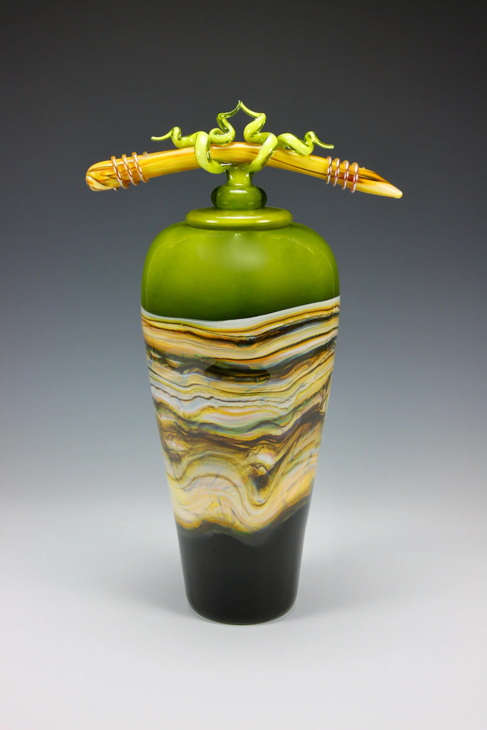 Strata Jar with Bone and Tendril Finial - Lime