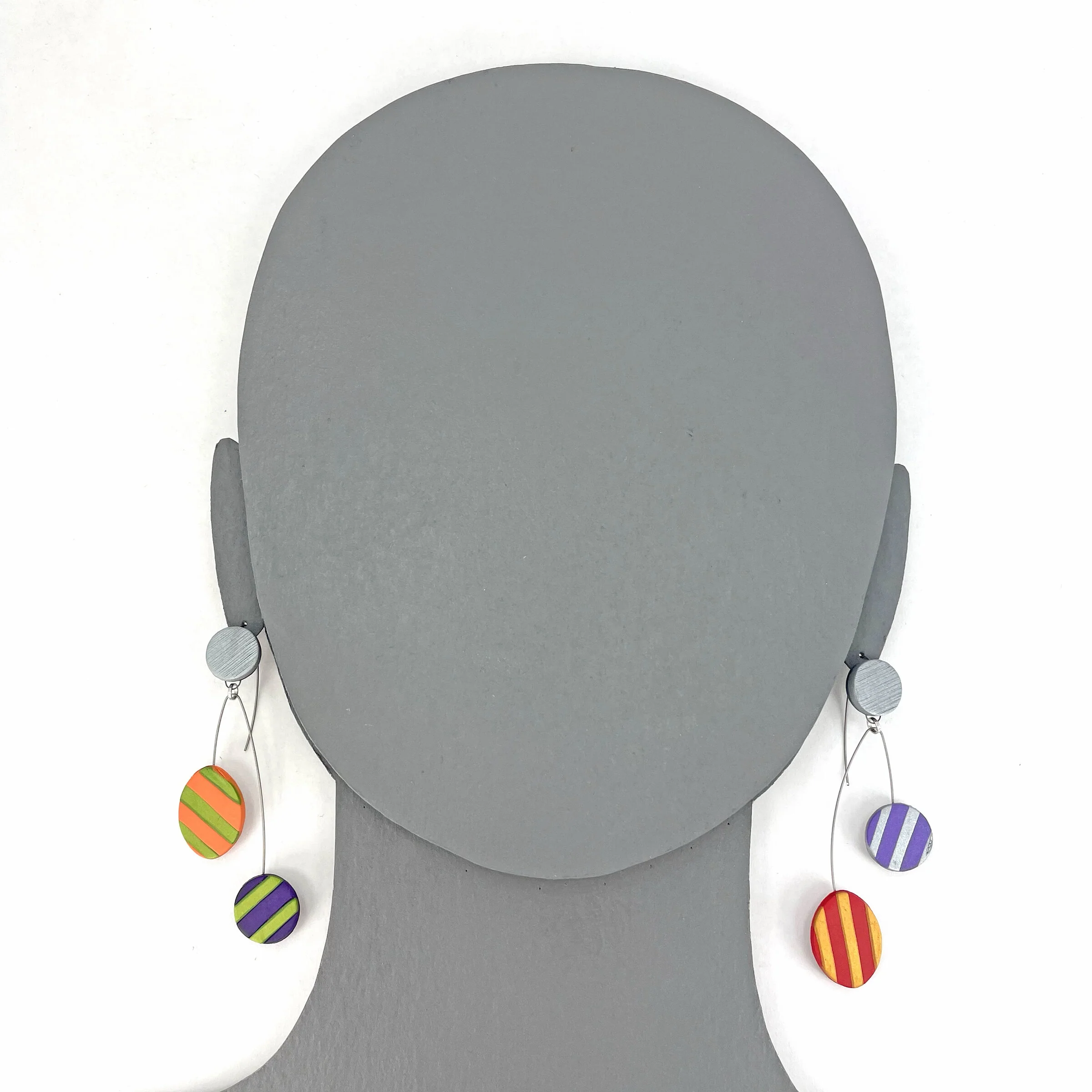 Striped Shapes & Dangles Earrings - Image 2