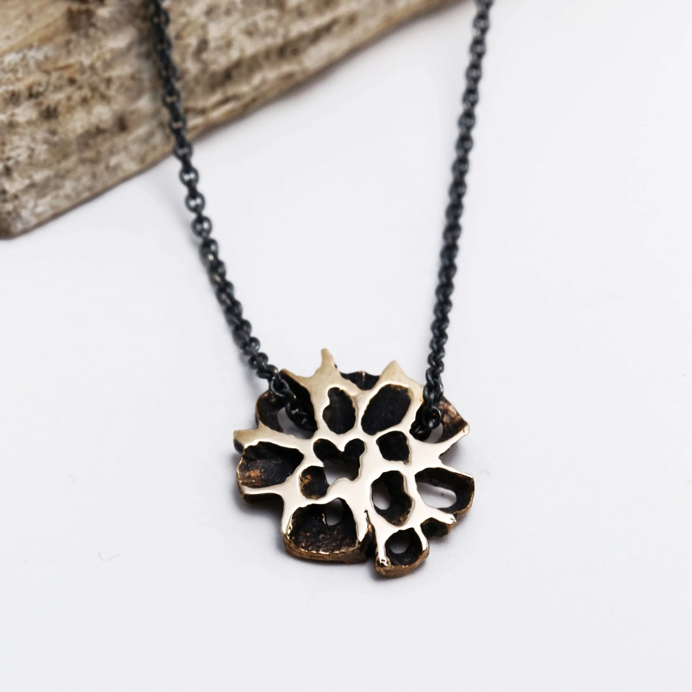 Sweetgum Slice Pendant - Warm Bronze, 3/4" Wide