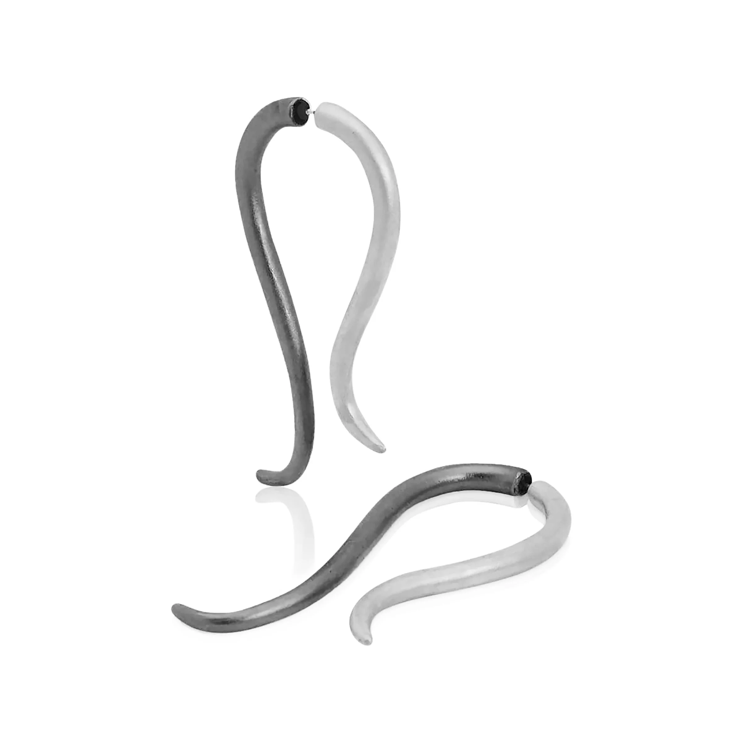 Swoop Earrings - Bright & Oxidized Silver