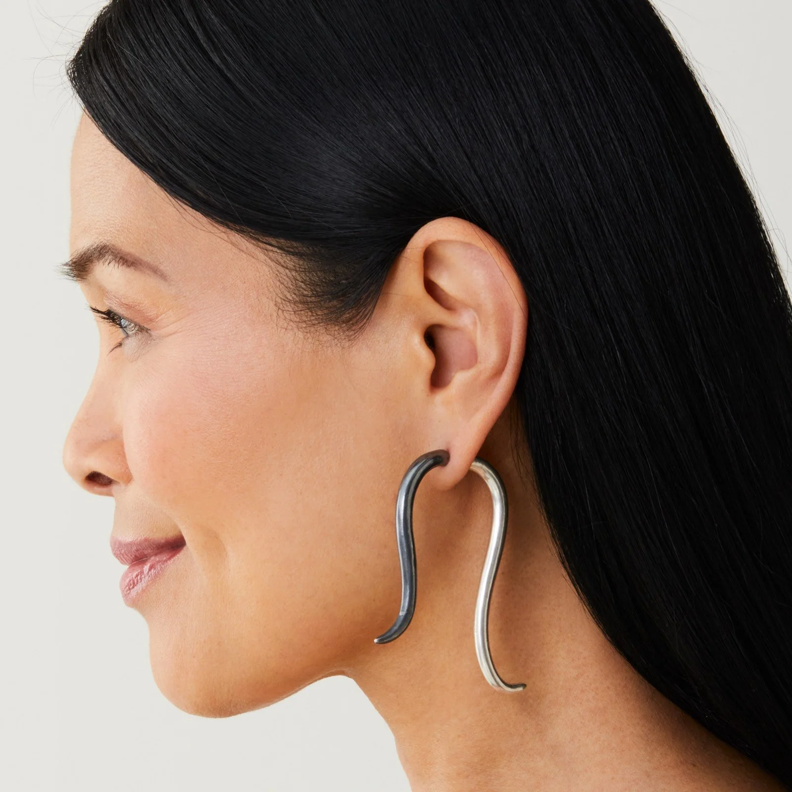 Swoop Earrings - Bright & Oxidized Silver - Image 2