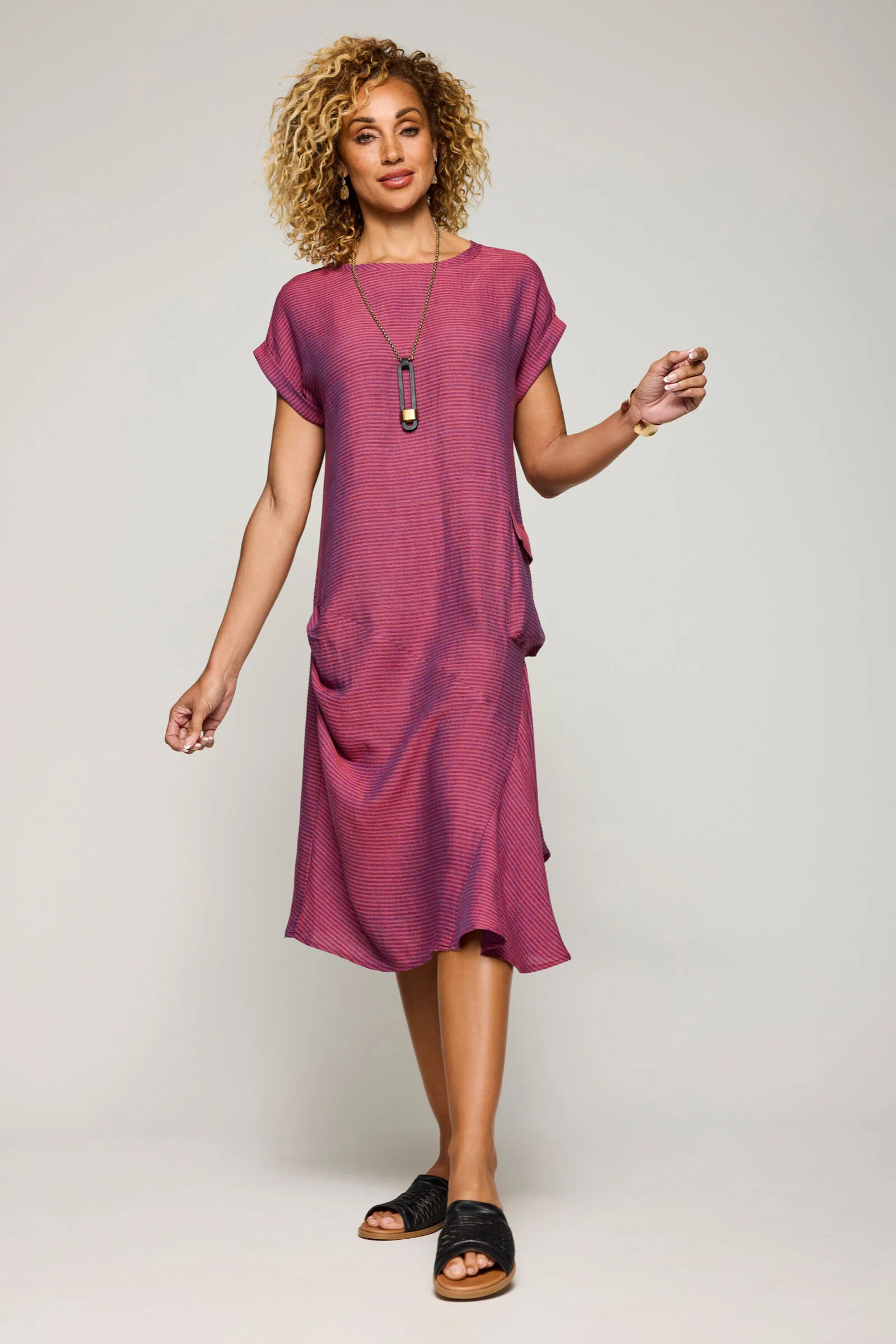 Tonal Pocket Dress - Wine Stripe - Image 2